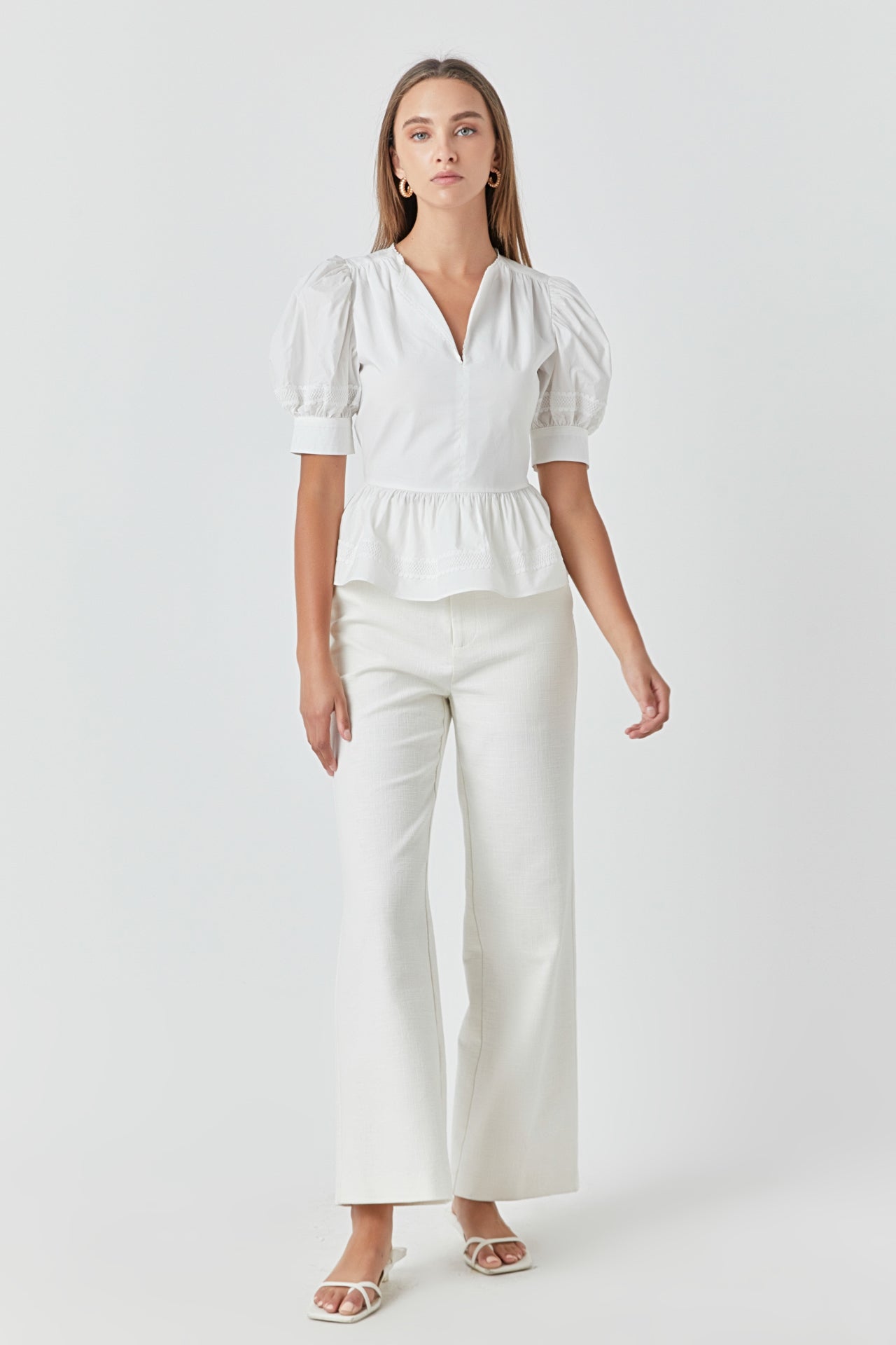 Placket Lace Trim Baby Doll Top