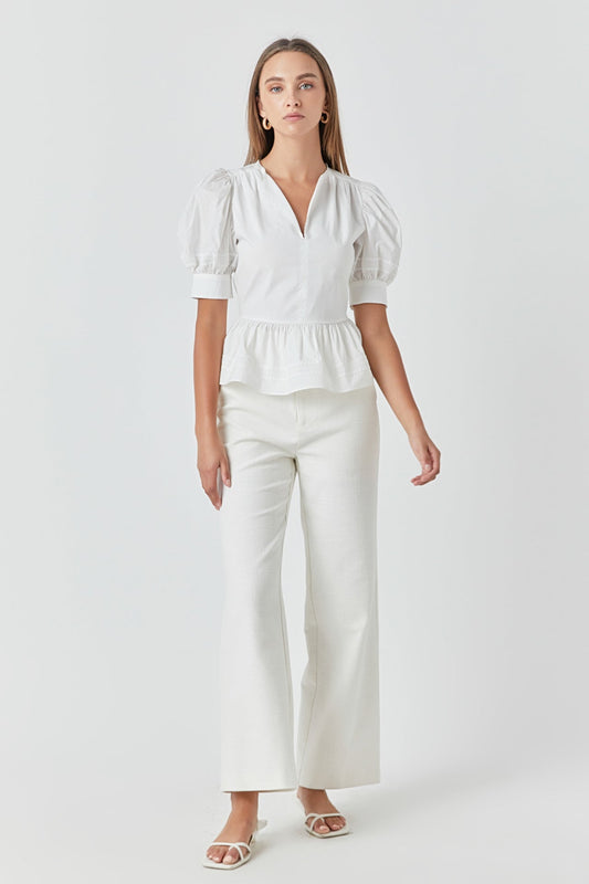 Placket Lace Trim Baby Doll Top