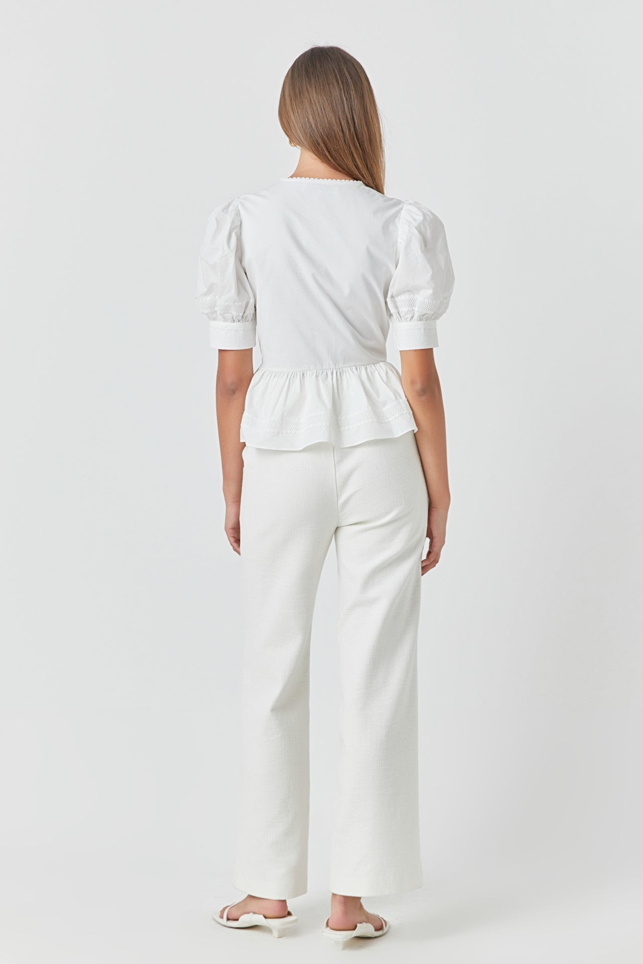 Placket Lace Trim Baby Doll Top