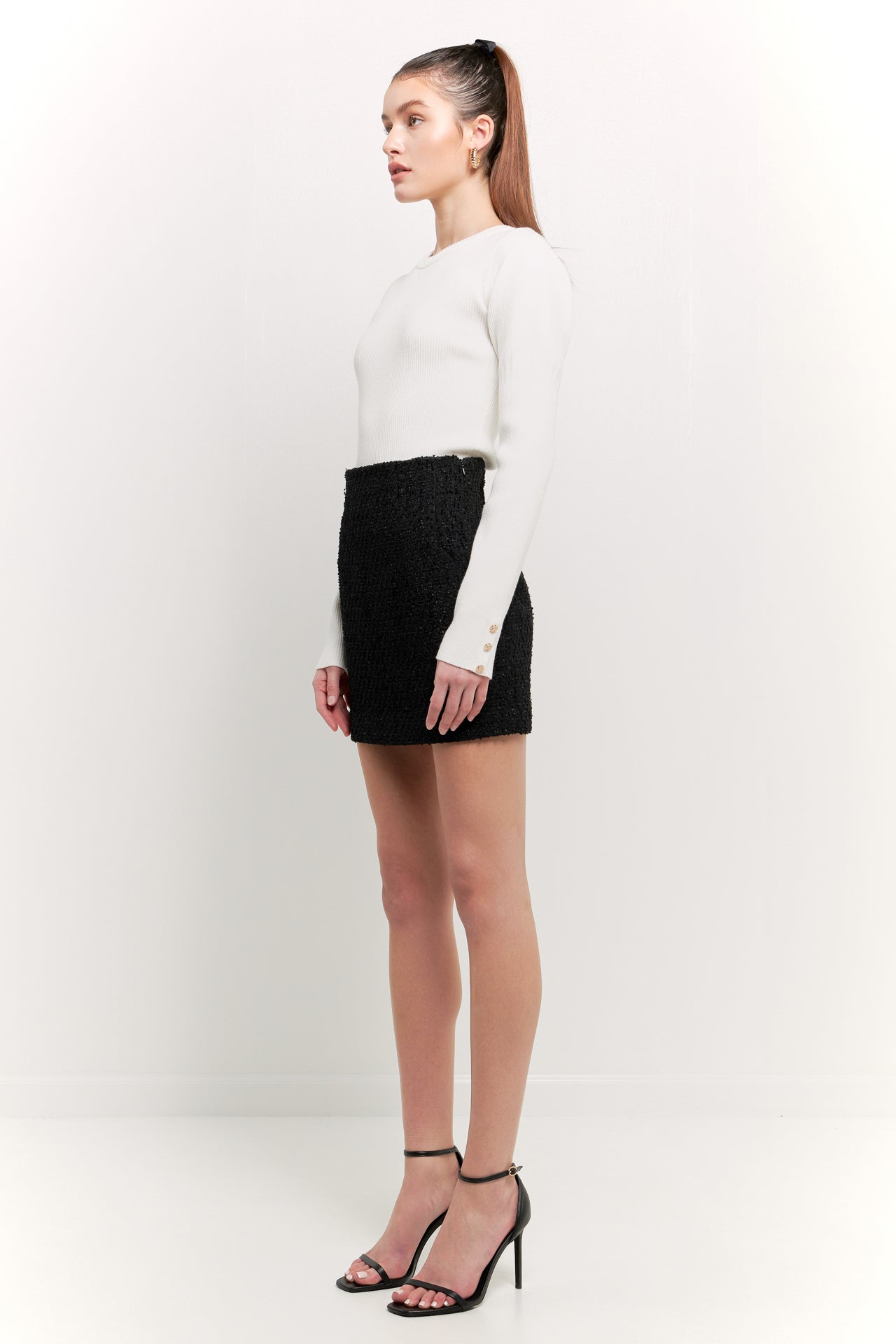 High-Waisted Tweed Skirt