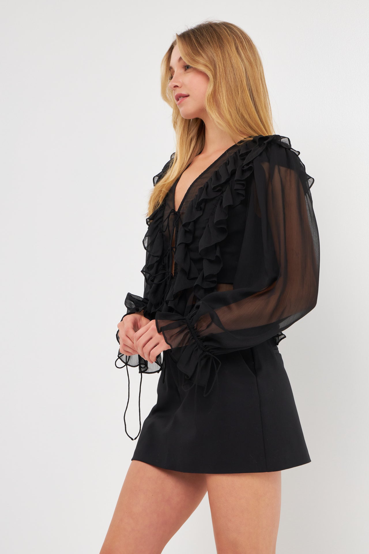 Multi Ruffled Long Sleeve Blouse