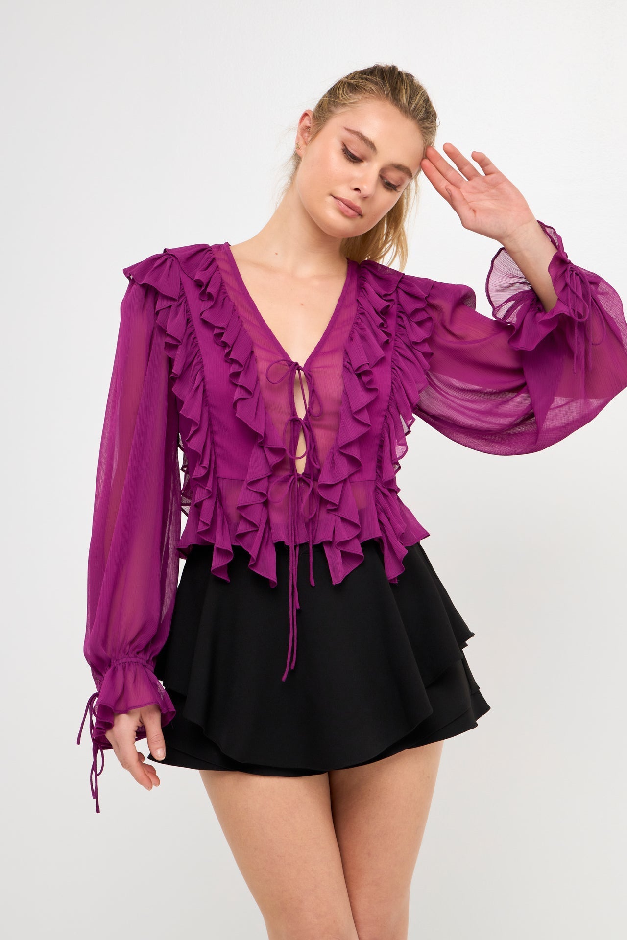 Multi Ruffled Long Sleeve Blouse