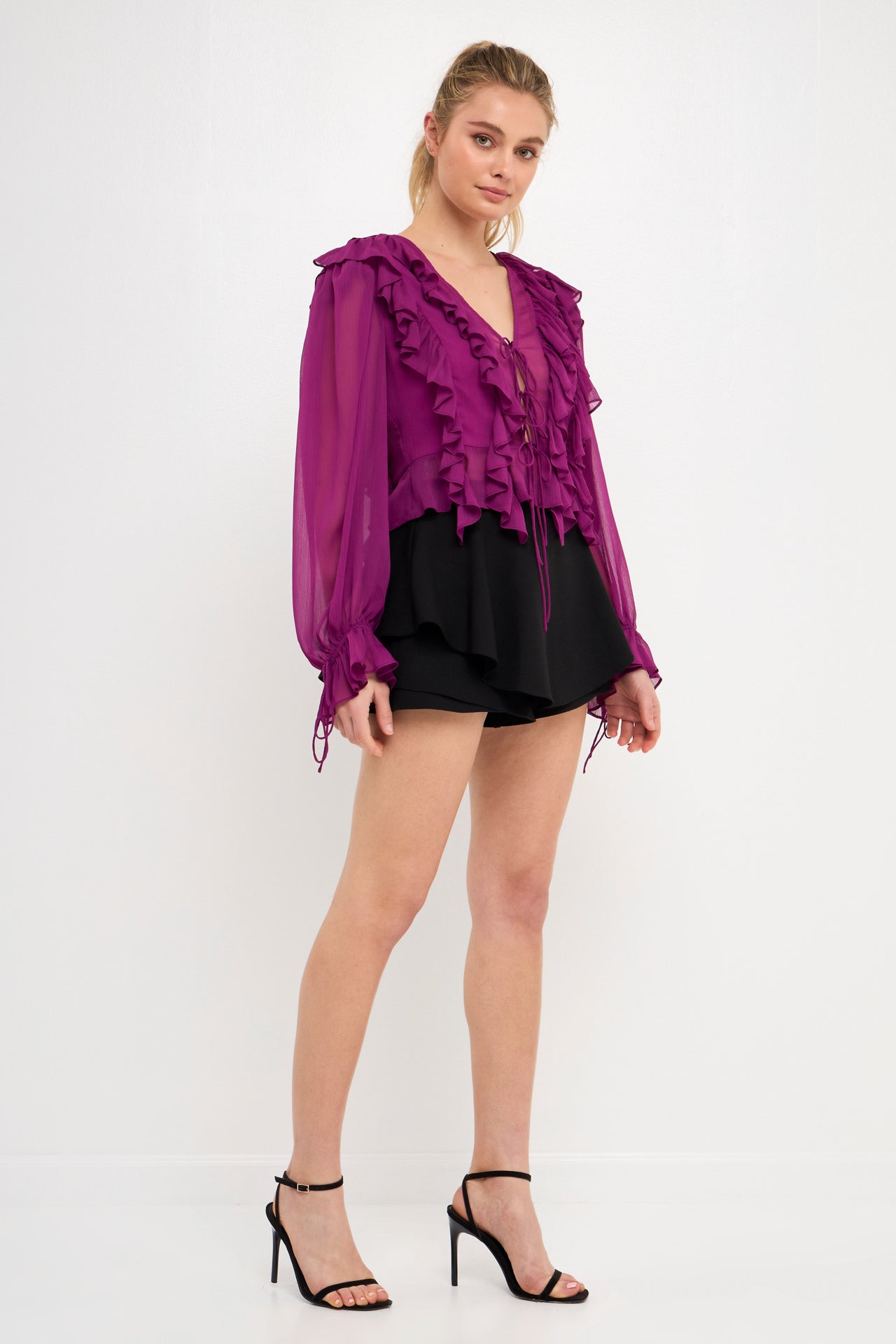 Multi Ruffled Long Sleeve Blouse