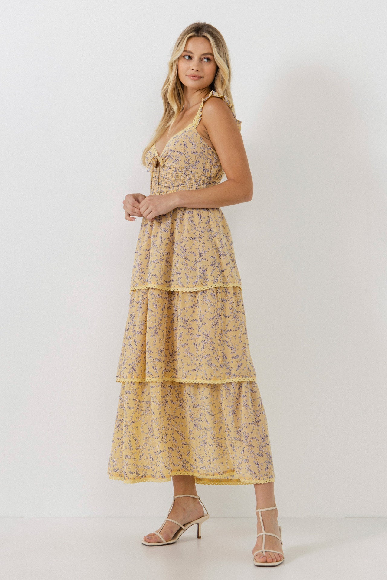 Floral Lace Trim Detail Maxi Dress