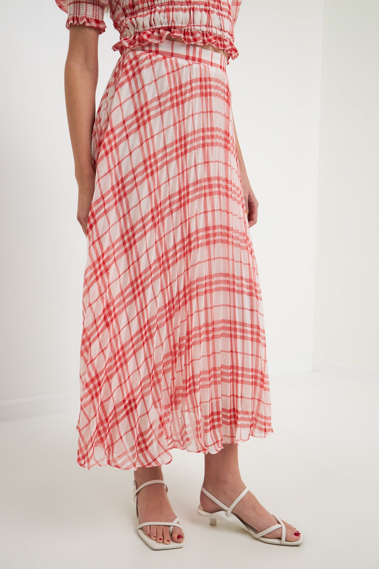 Gingham Pleated Midi Skirt