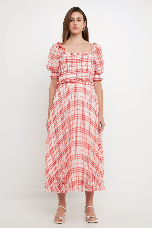 Gingham Pleated Midi Skirt