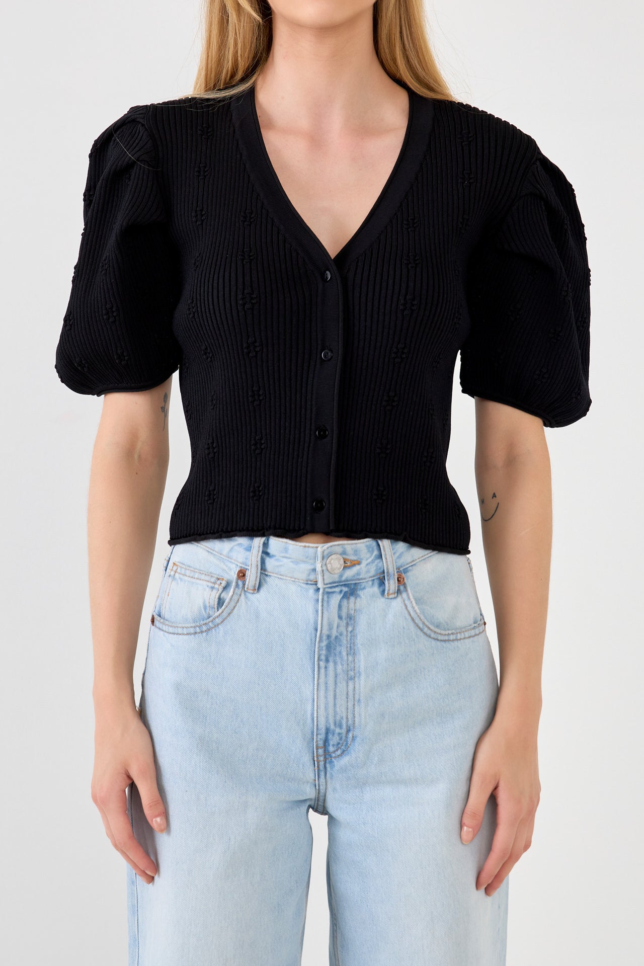 Floral Puff Short Sleeve Cardigan