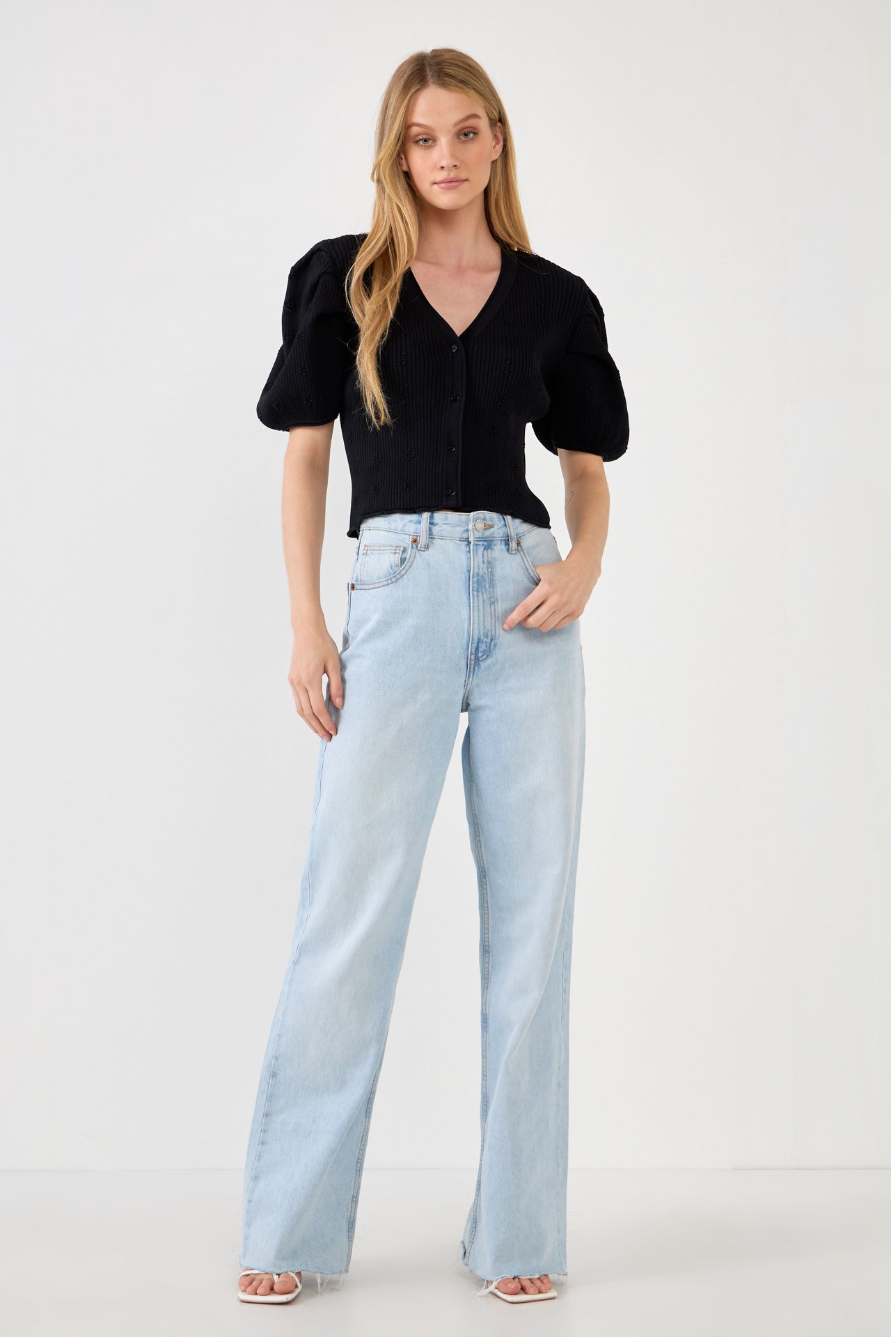 Floral Puff Short Sleeve Cardigan