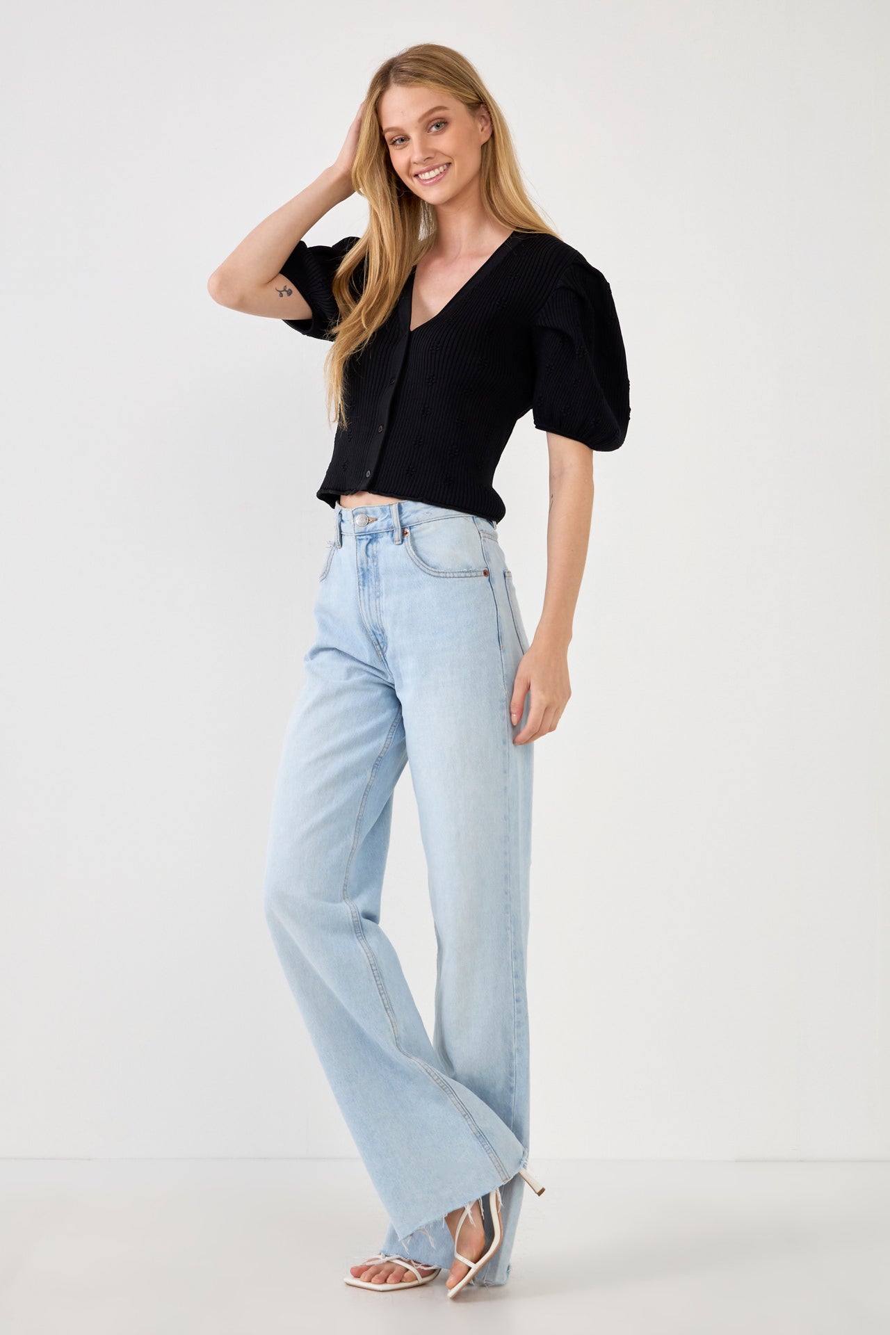 Floral Puff Short Sleeve Cardigan