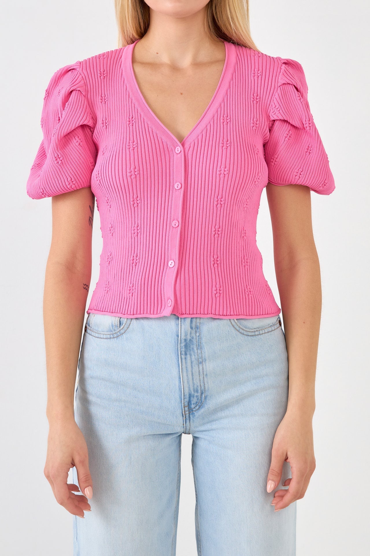 Floral Puff Short Sleeve Cardigan