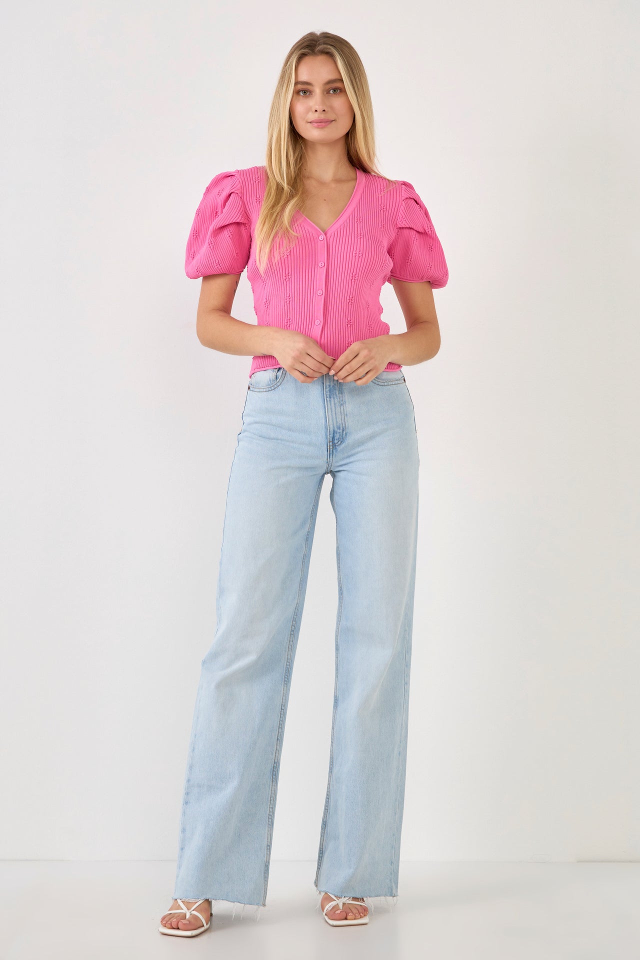 Floral Puff Short Sleeve Cardigan