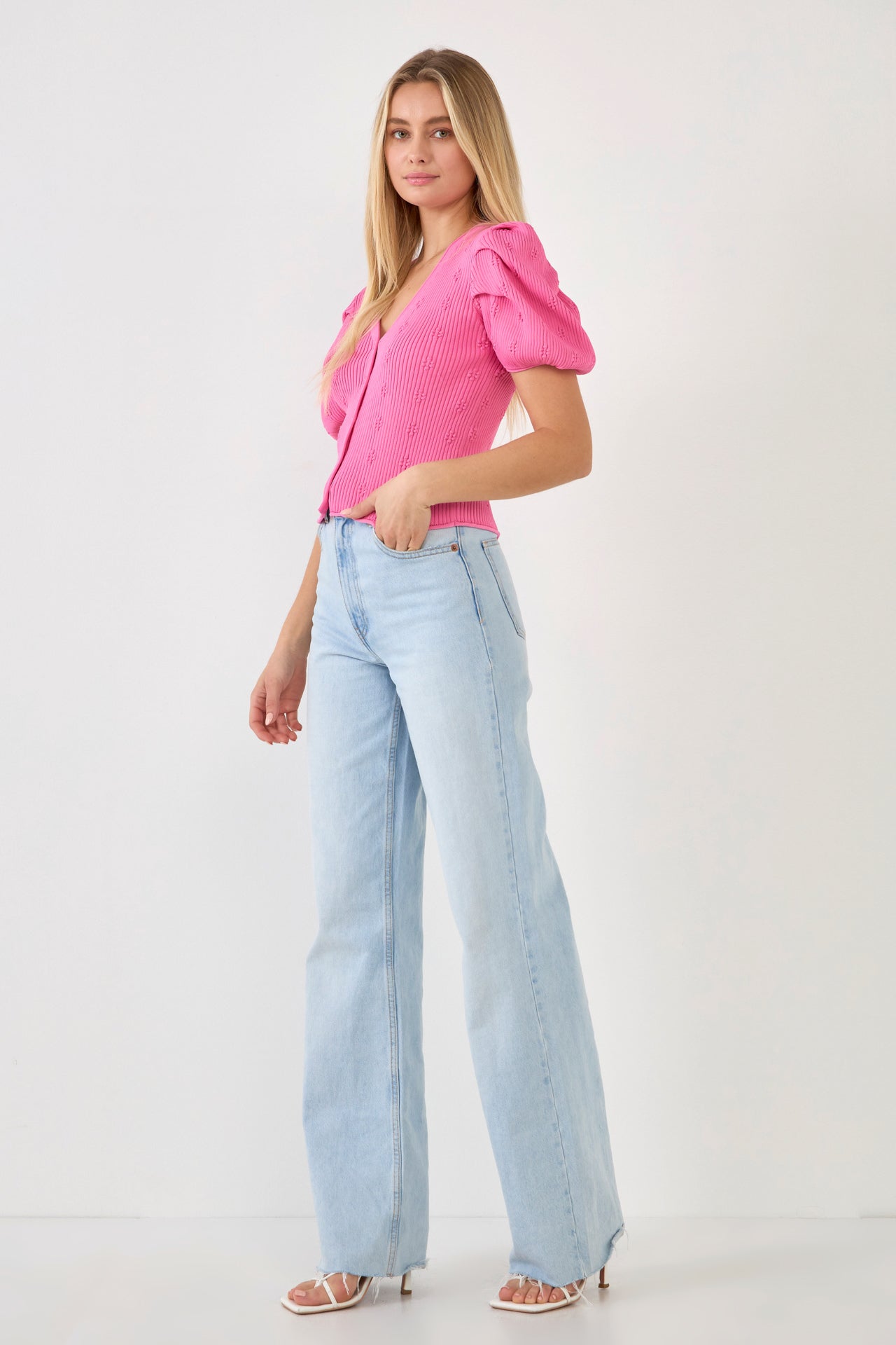 Floral Puff Short Sleeve Cardigan