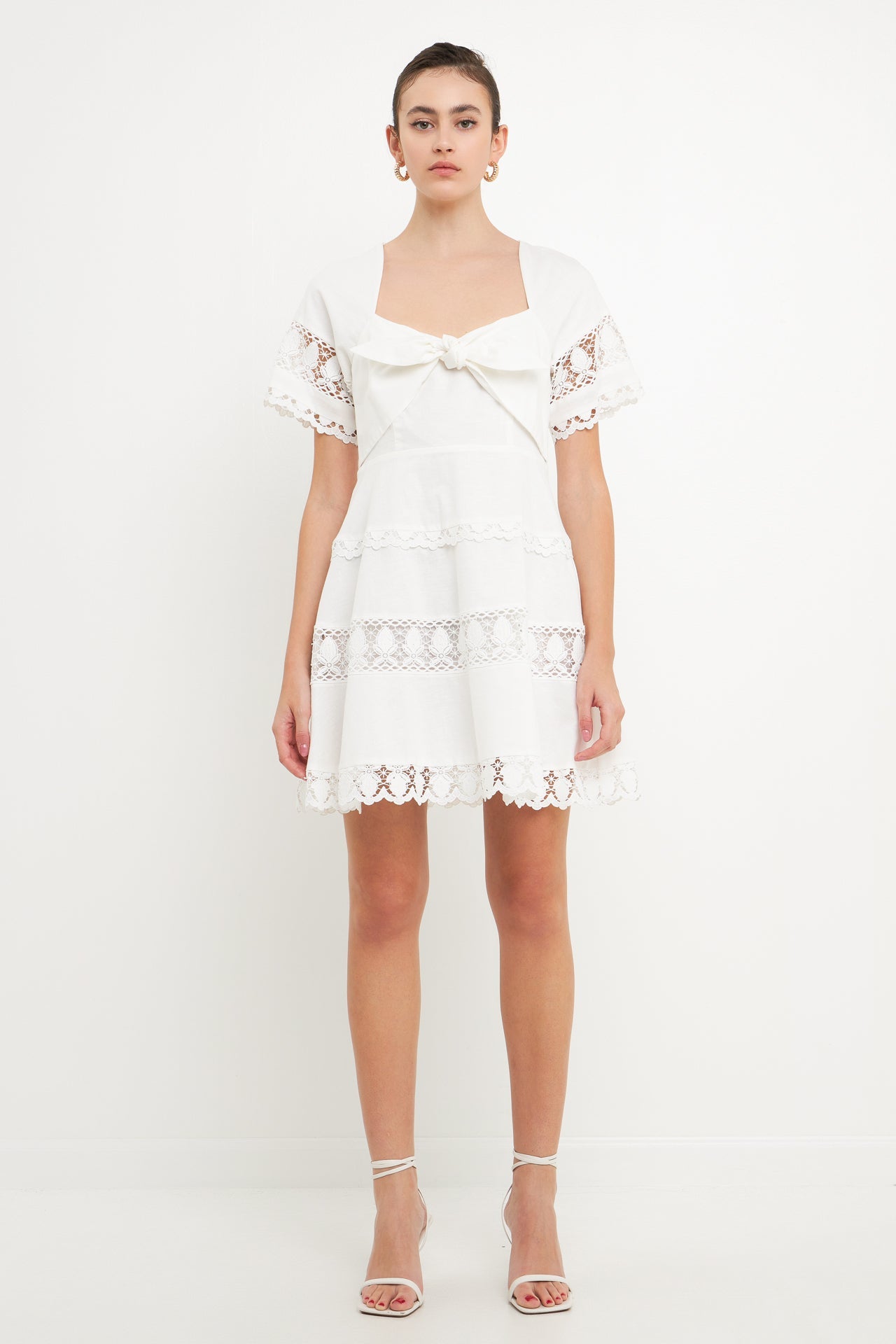Lace Trim Mini Dress with Front Bow