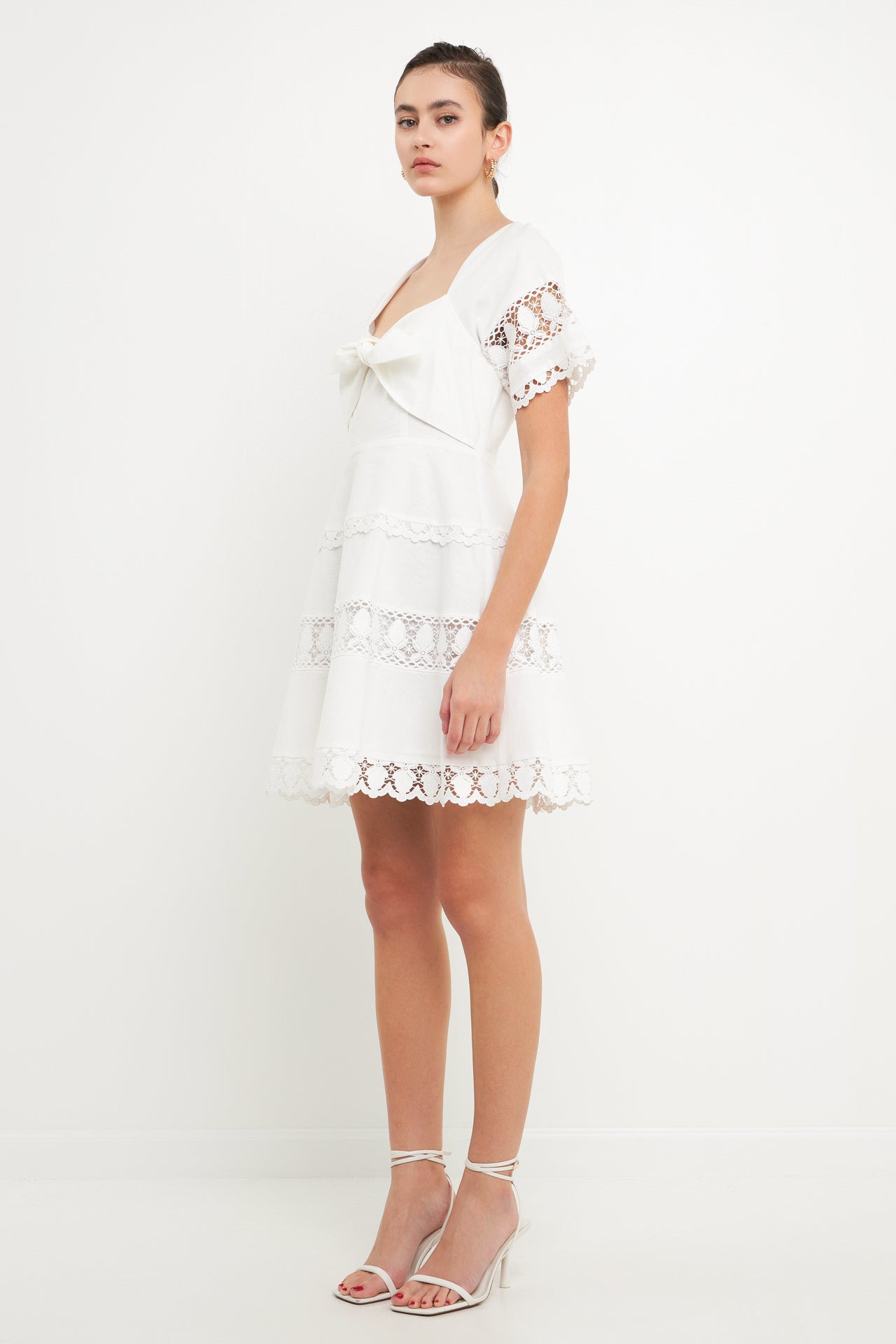 Lace Trim Mini Dress with Front Bow