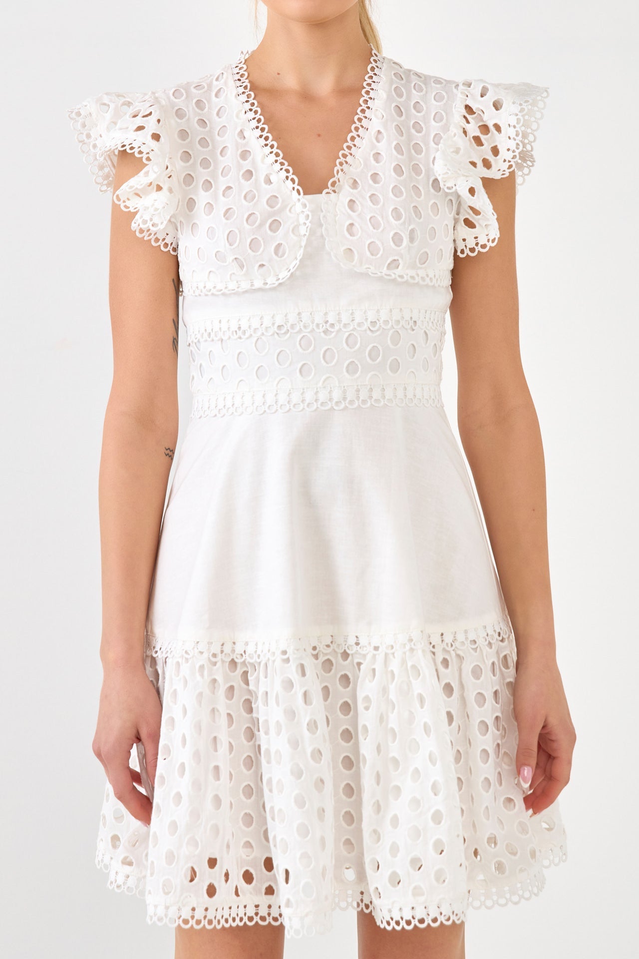 Eyelet Mixed Media Mini Dress