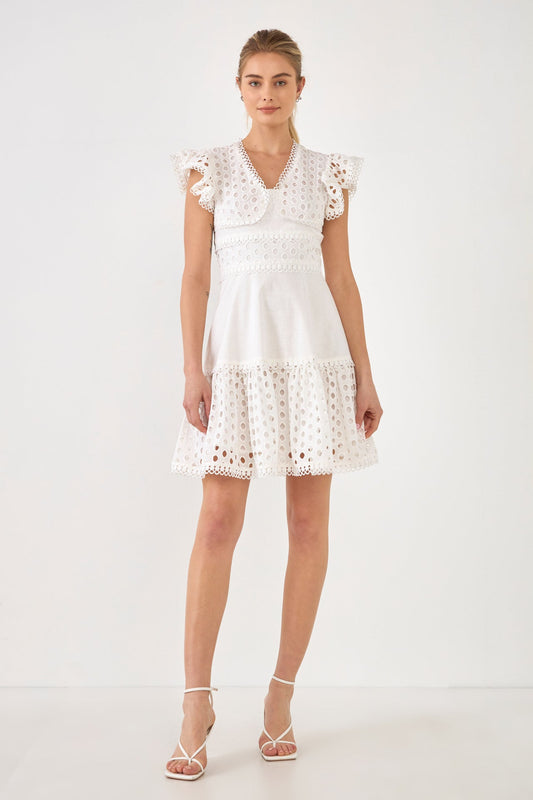 Eyelet Mixed Media Mini Dress