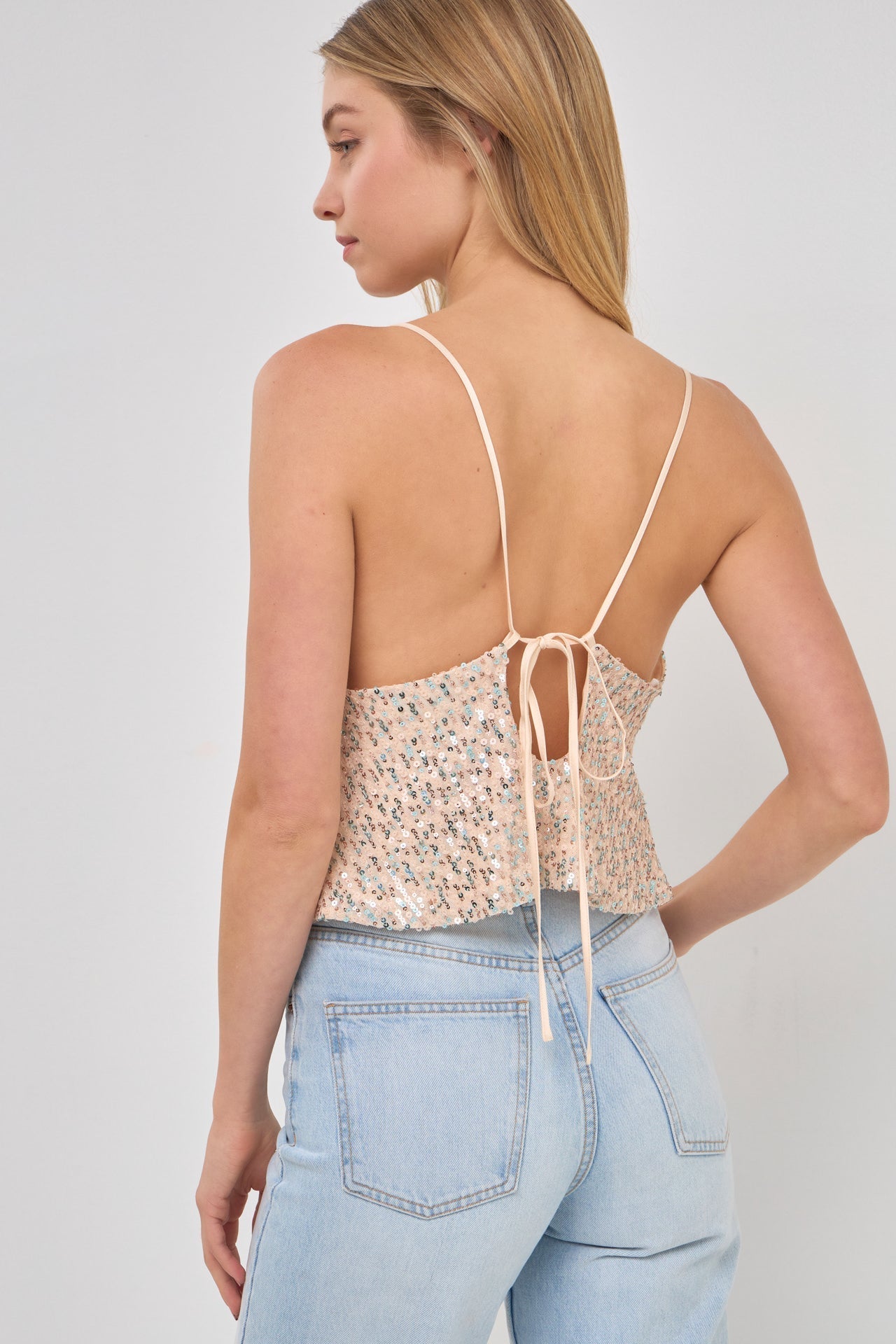 Cowl Neck Sequin Top