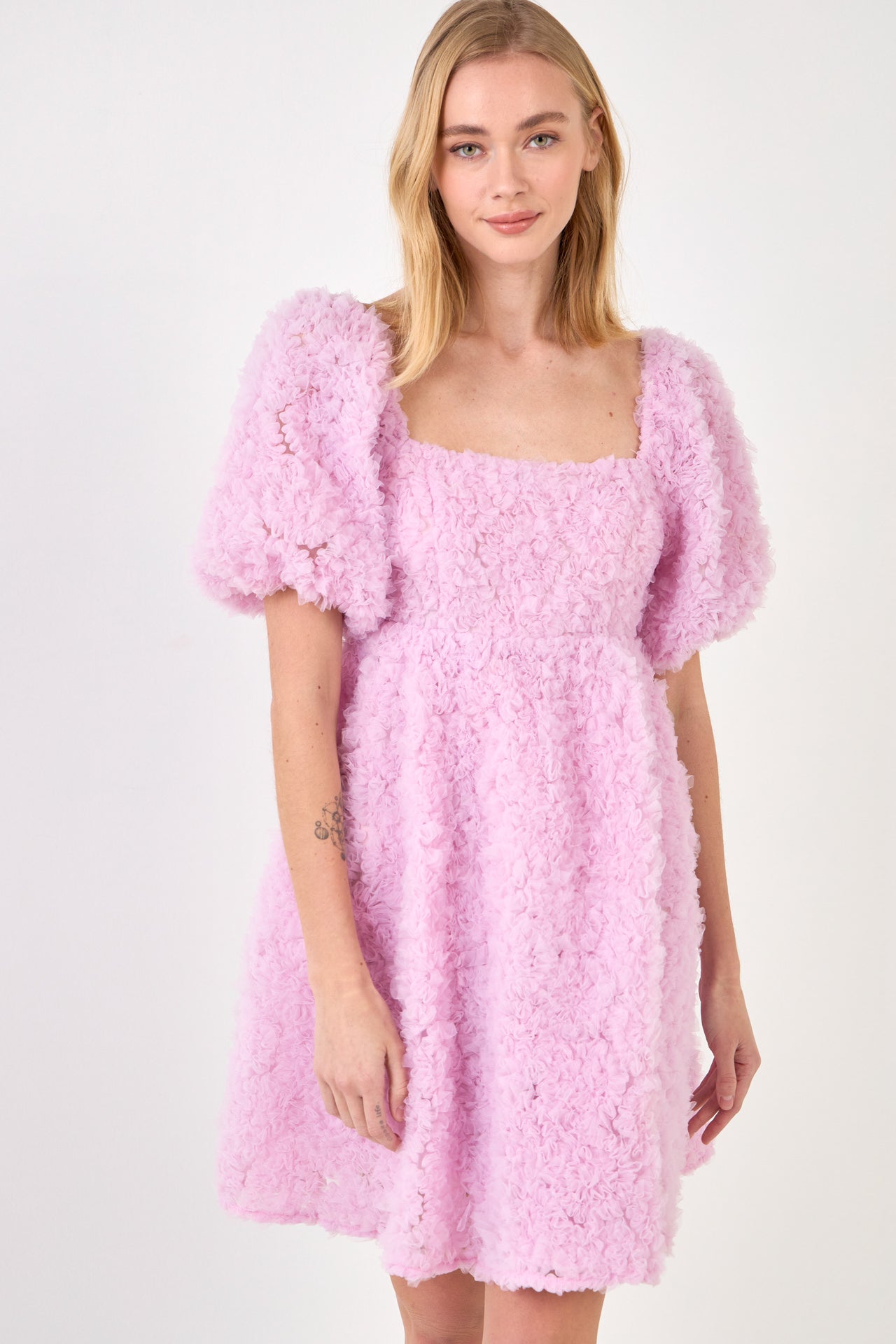 Floral Trim Fabric Back Tie Detail Mini Dress