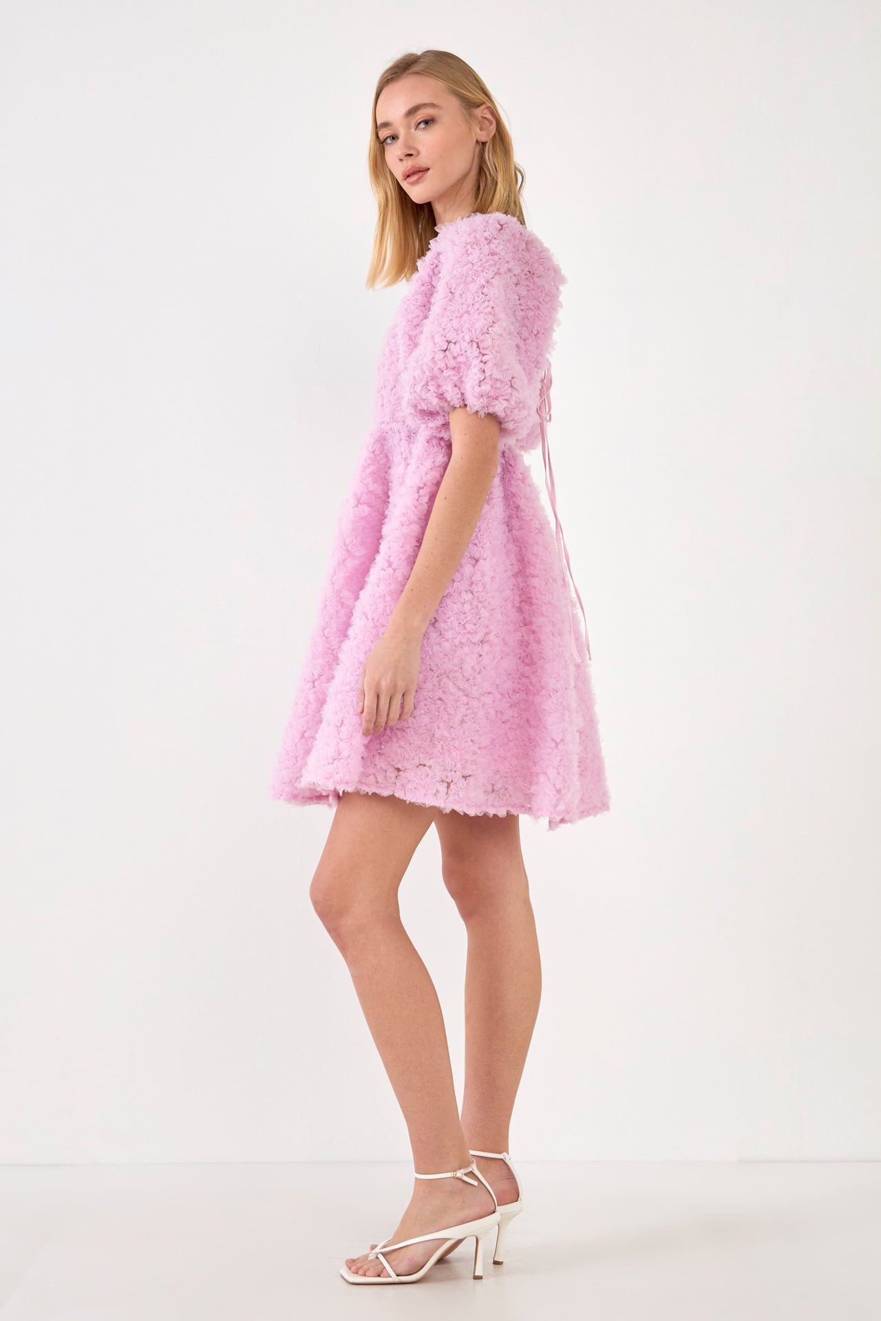 Floral Trim Fabric Back Tie Detail Mini Dress