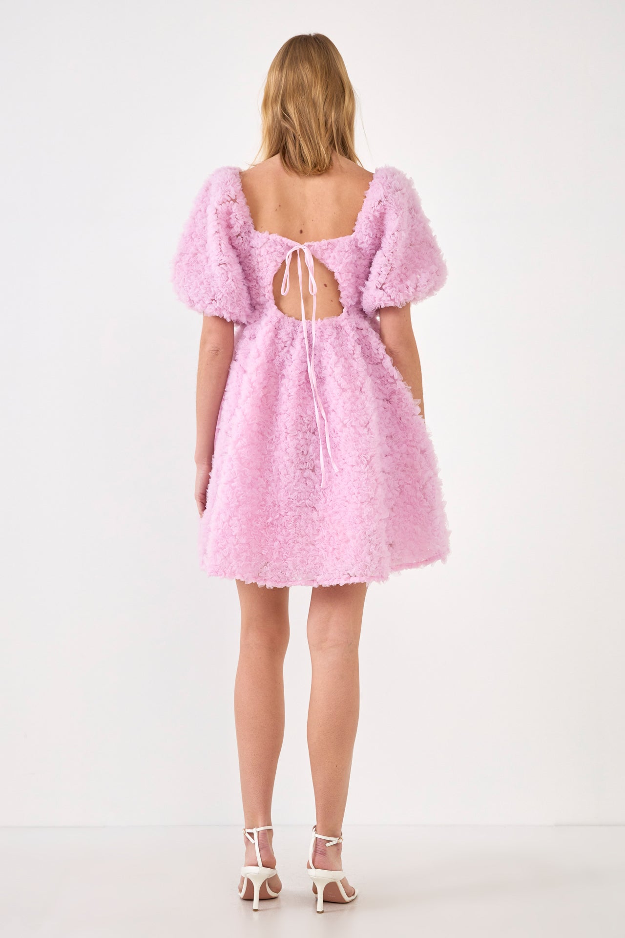 Floral Trim Fabric Back Tie Detail Mini Dress