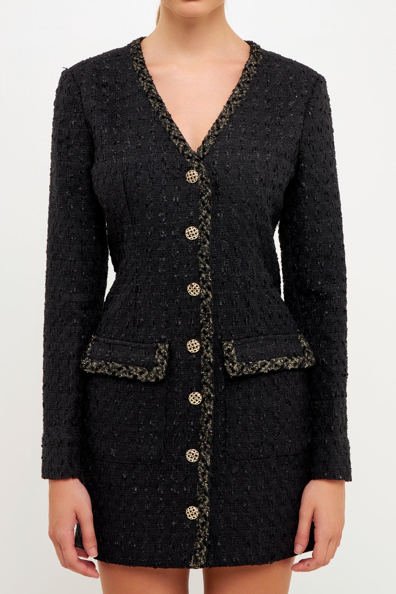 Test Trim Detail Tweed Dress