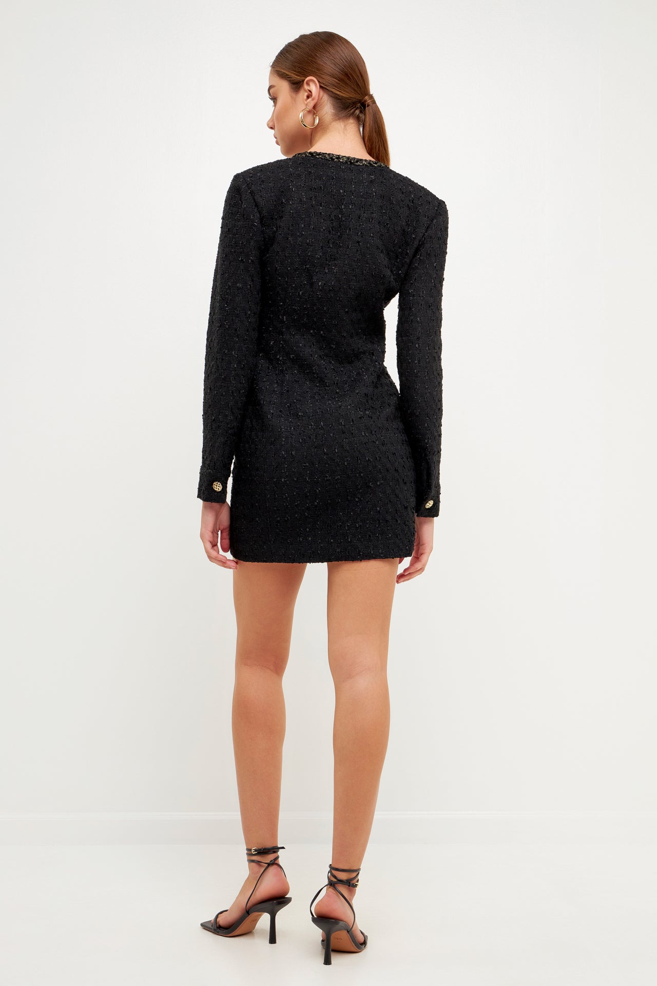 Test Trim Detail Tweed Dress