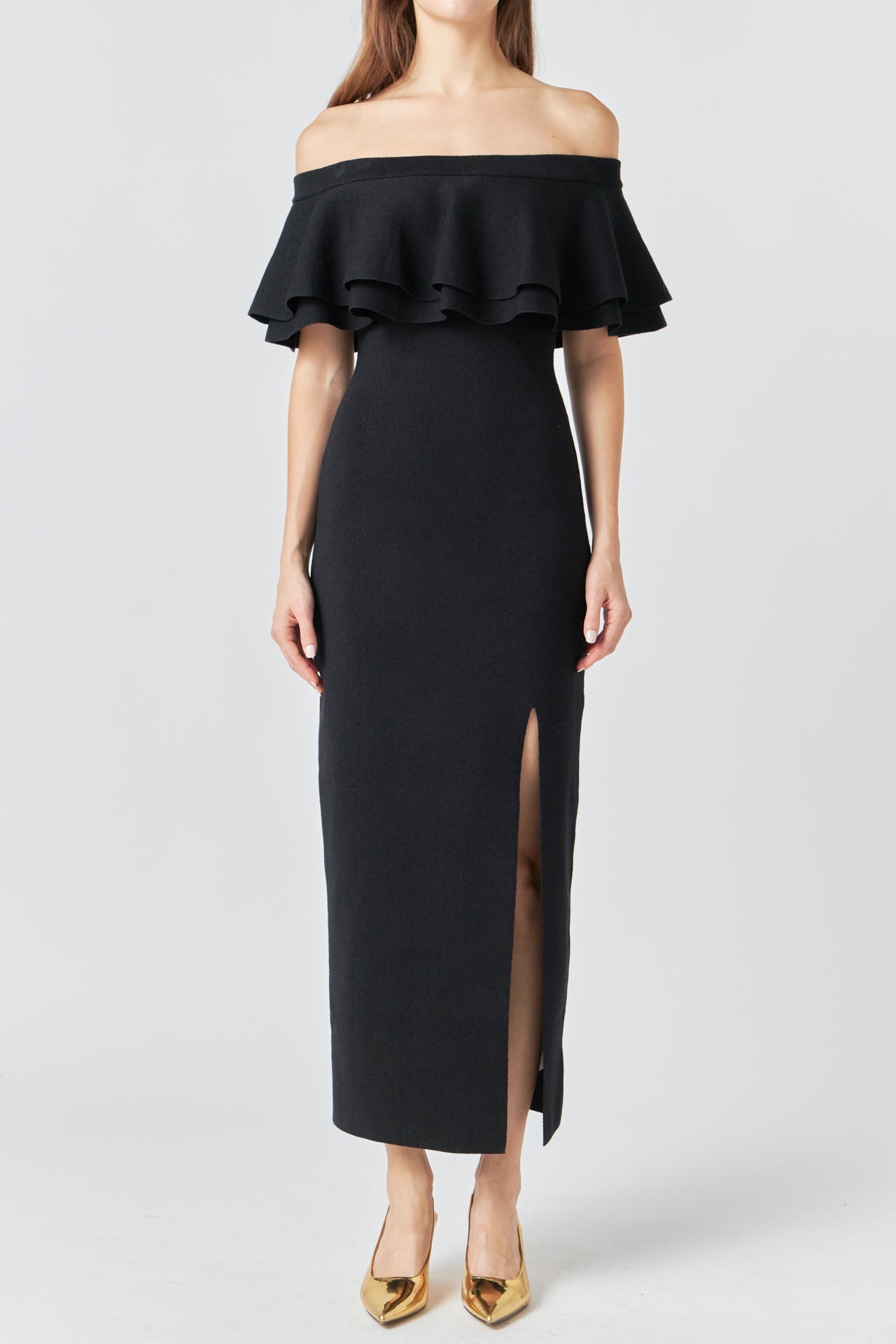 Off the Shoulder Ruffle Maxi Dress