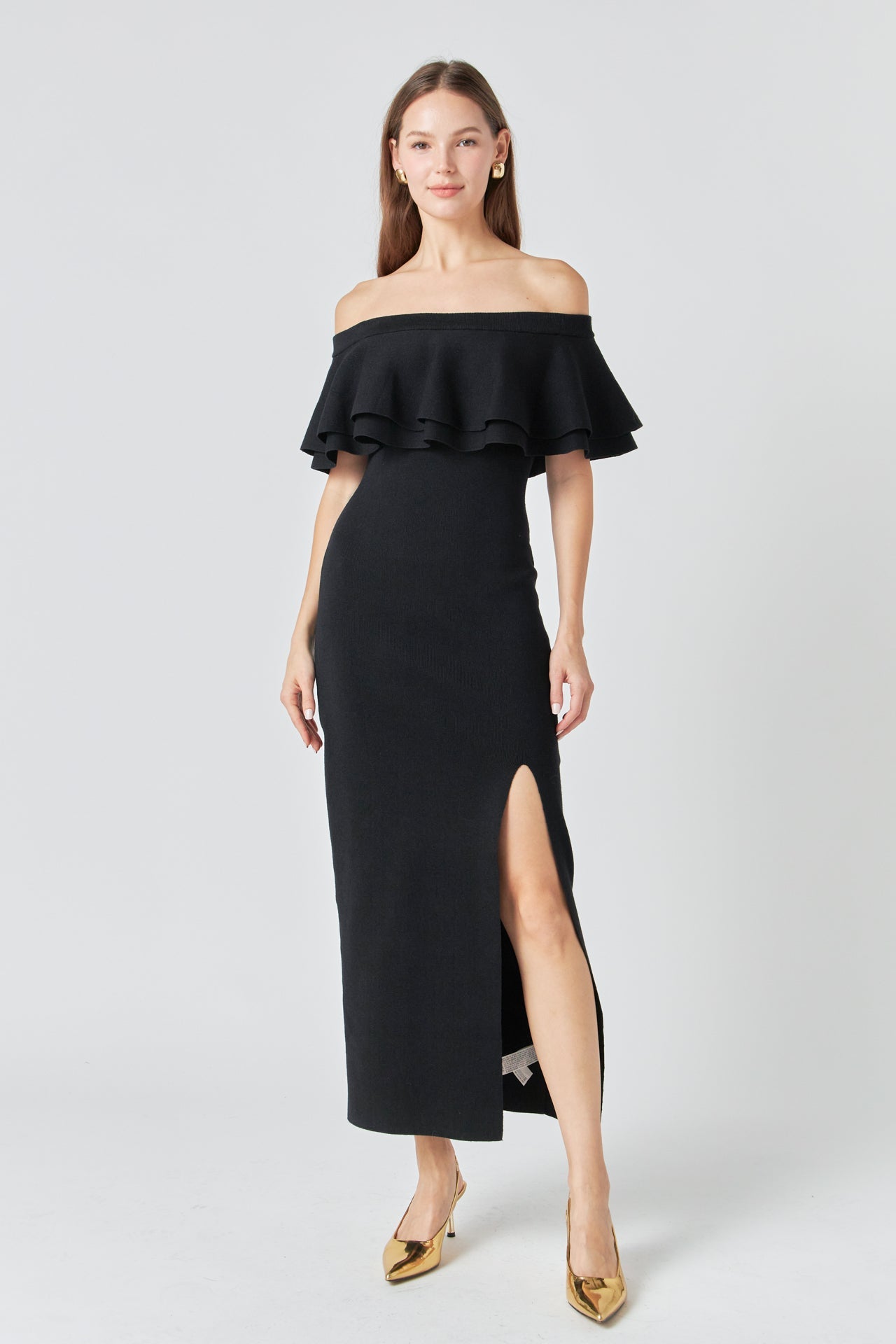 Off the Shoulder Ruffle Maxi Dress