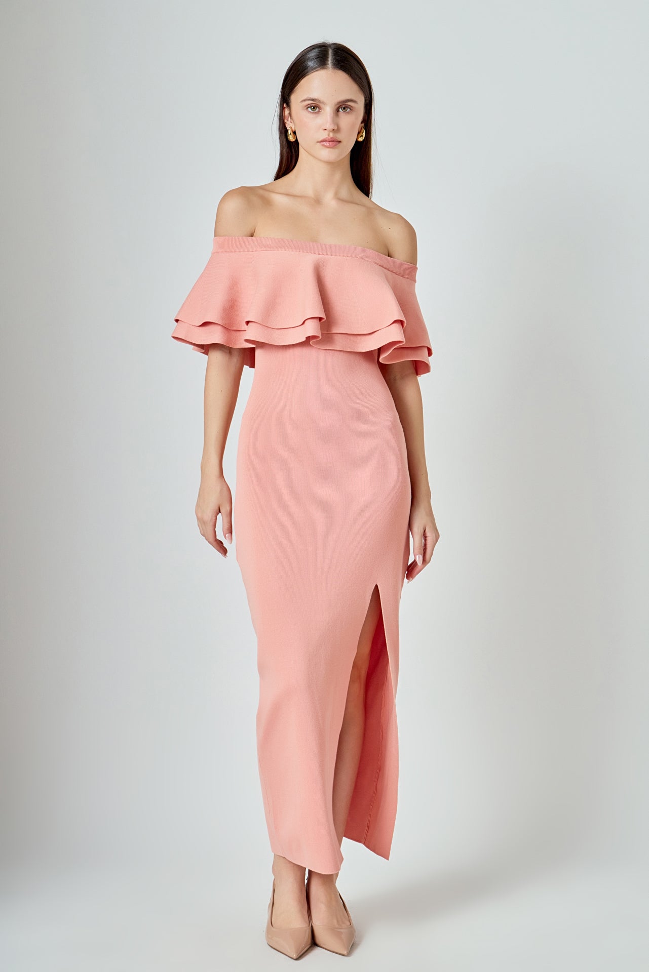Off the Shoulder Ruffle Maxi Dress