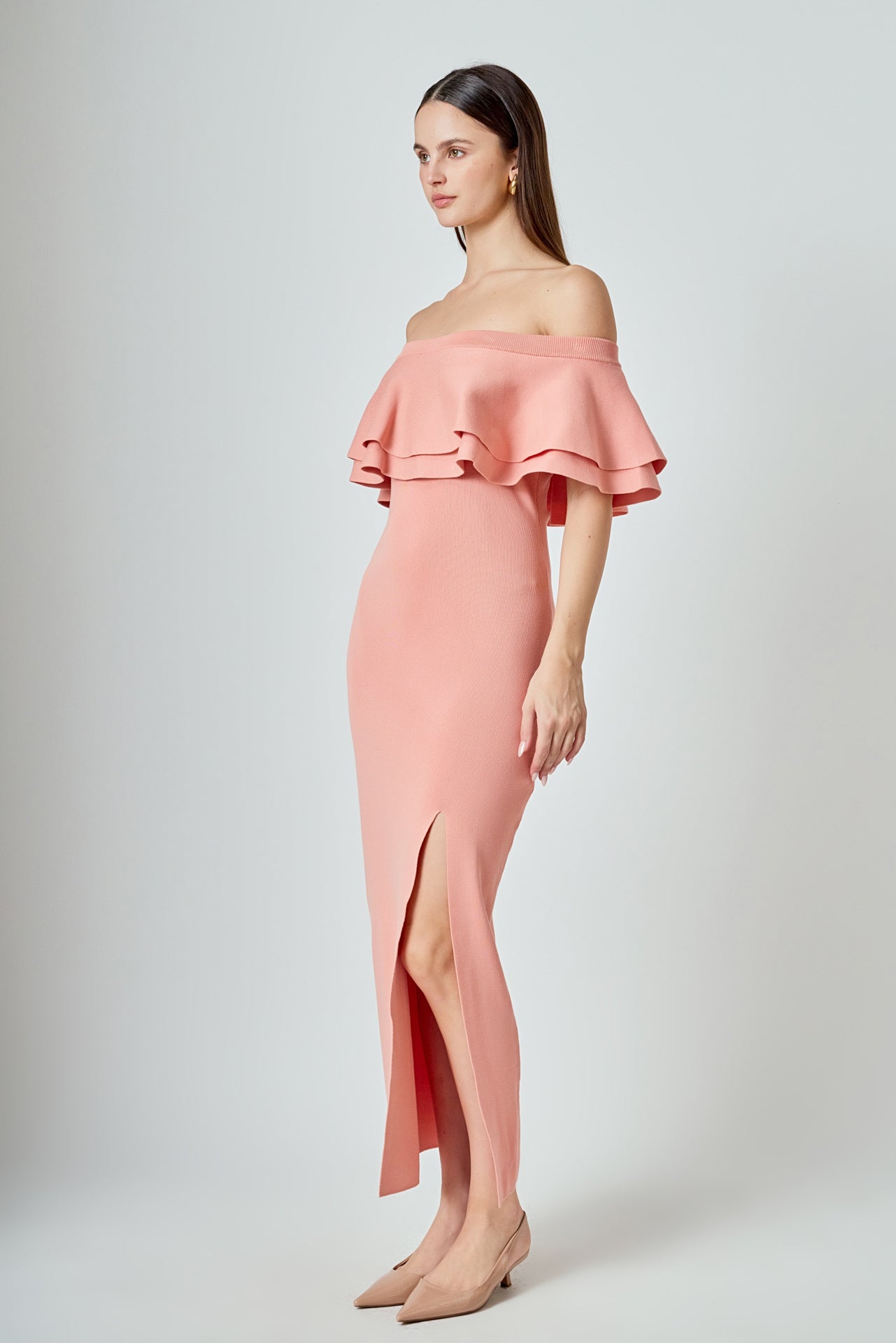 Off the Shoulder Ruffle Maxi Dress