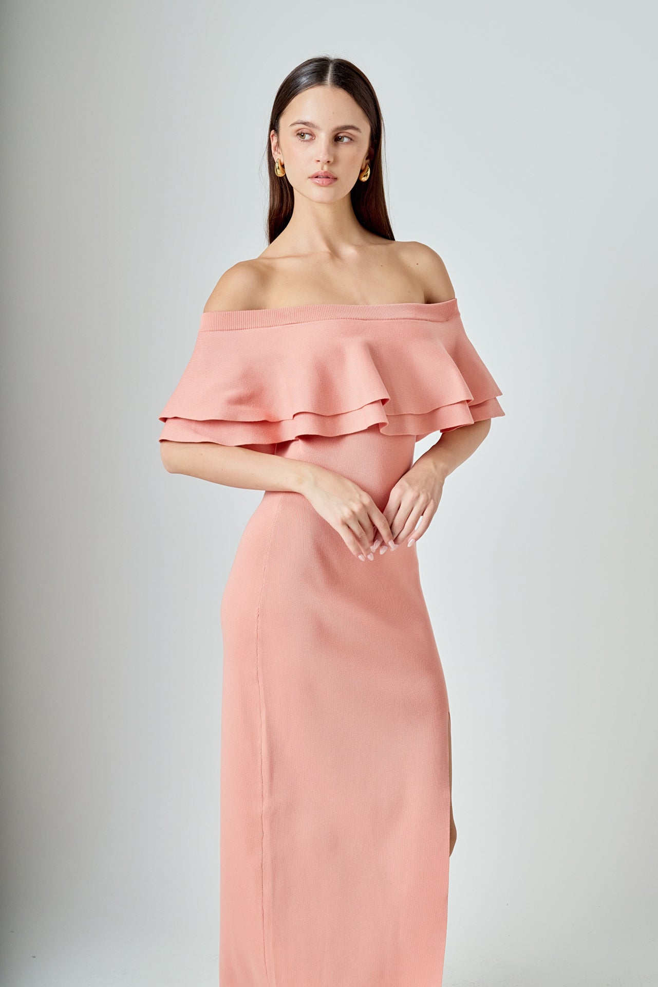 Off the Shoulder Ruffle Maxi Dress