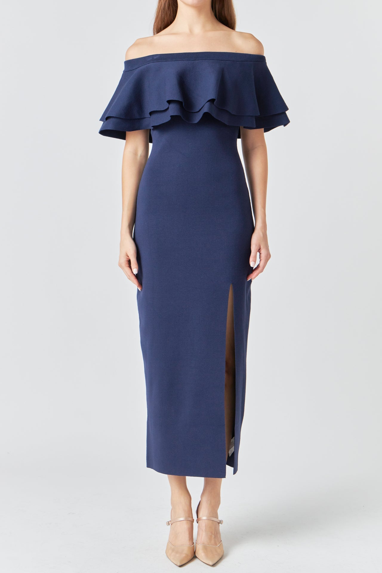 Off the Shoulder Ruffle Maxi Dress