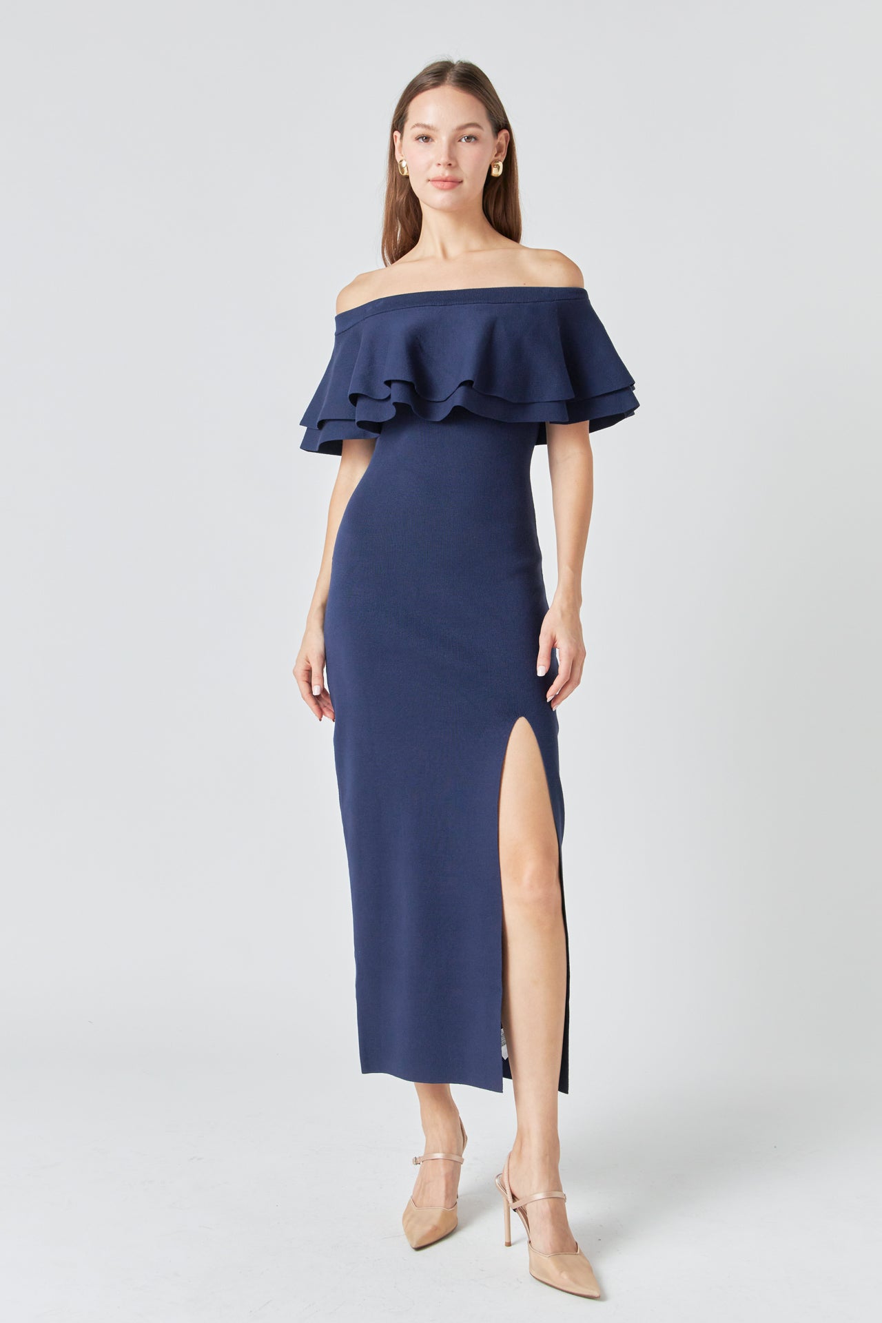 Off the Shoulder Ruffle Maxi Dress