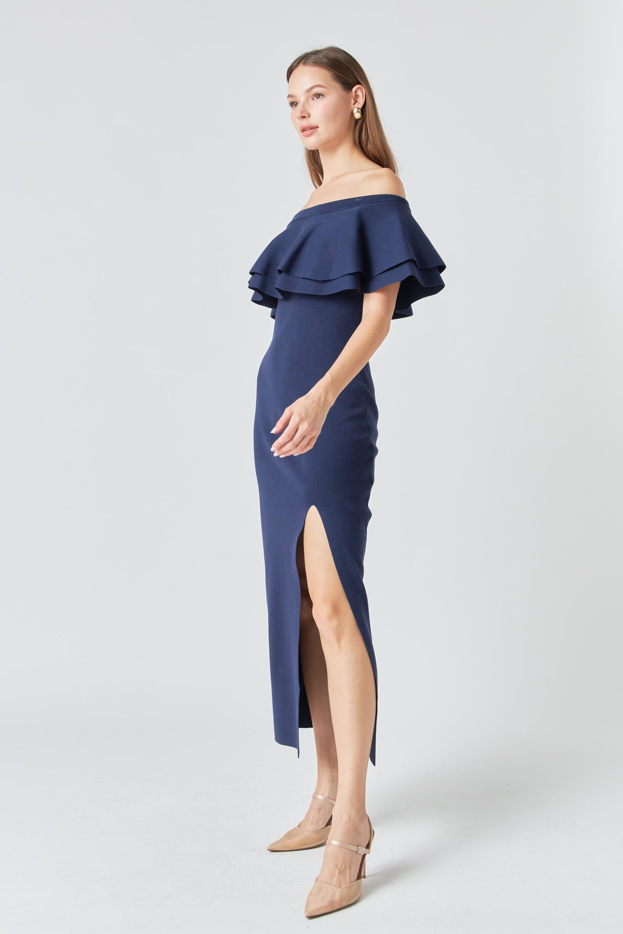 Off the Shoulder Ruffle Maxi Dress