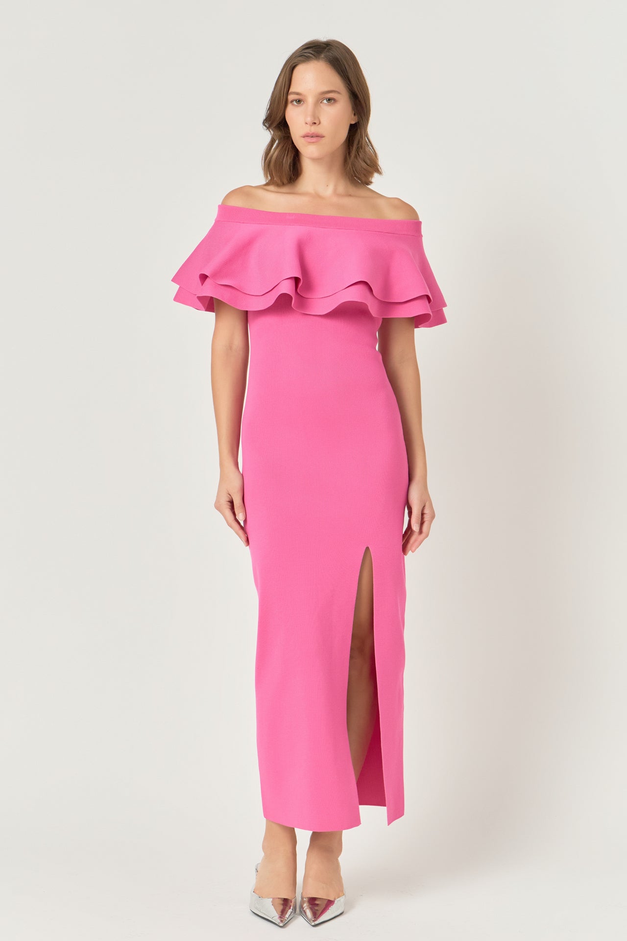 Off the Shoulder Ruffle Maxi Dress