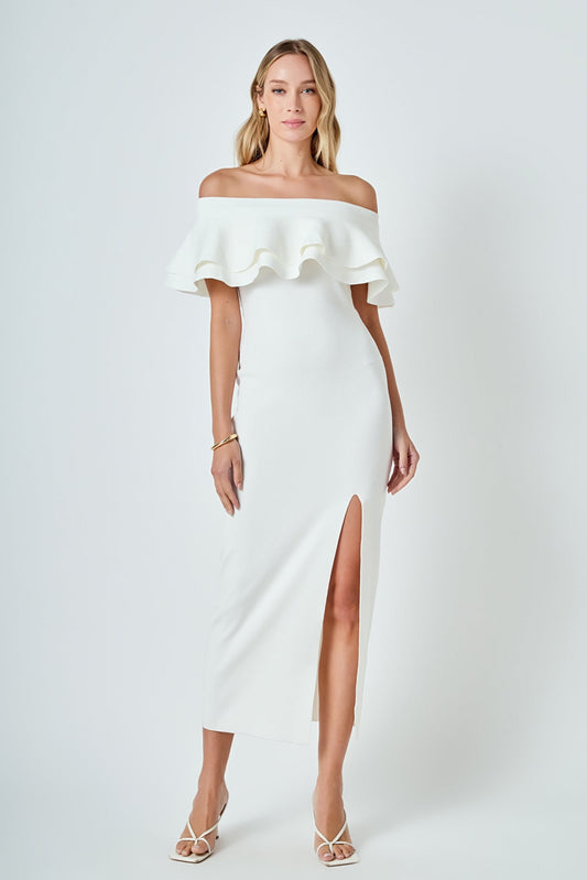 Off the Shoulder Ruffle Maxi Dress