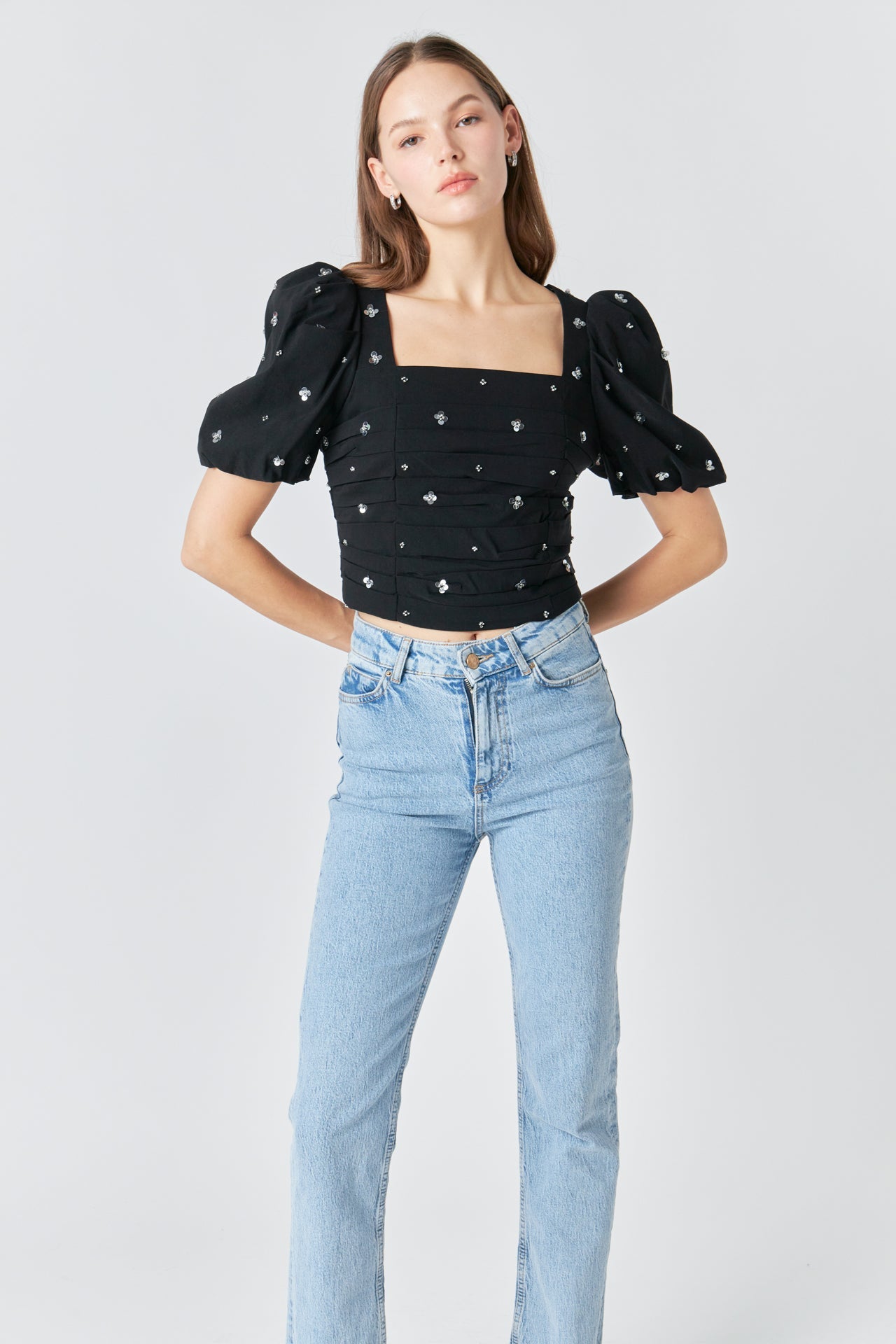 Premium Sequins Floral Embroidery Top
