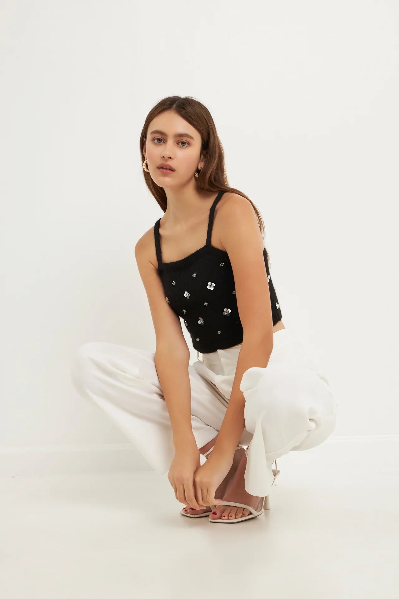 Sequin Embellished Knit Crop Top