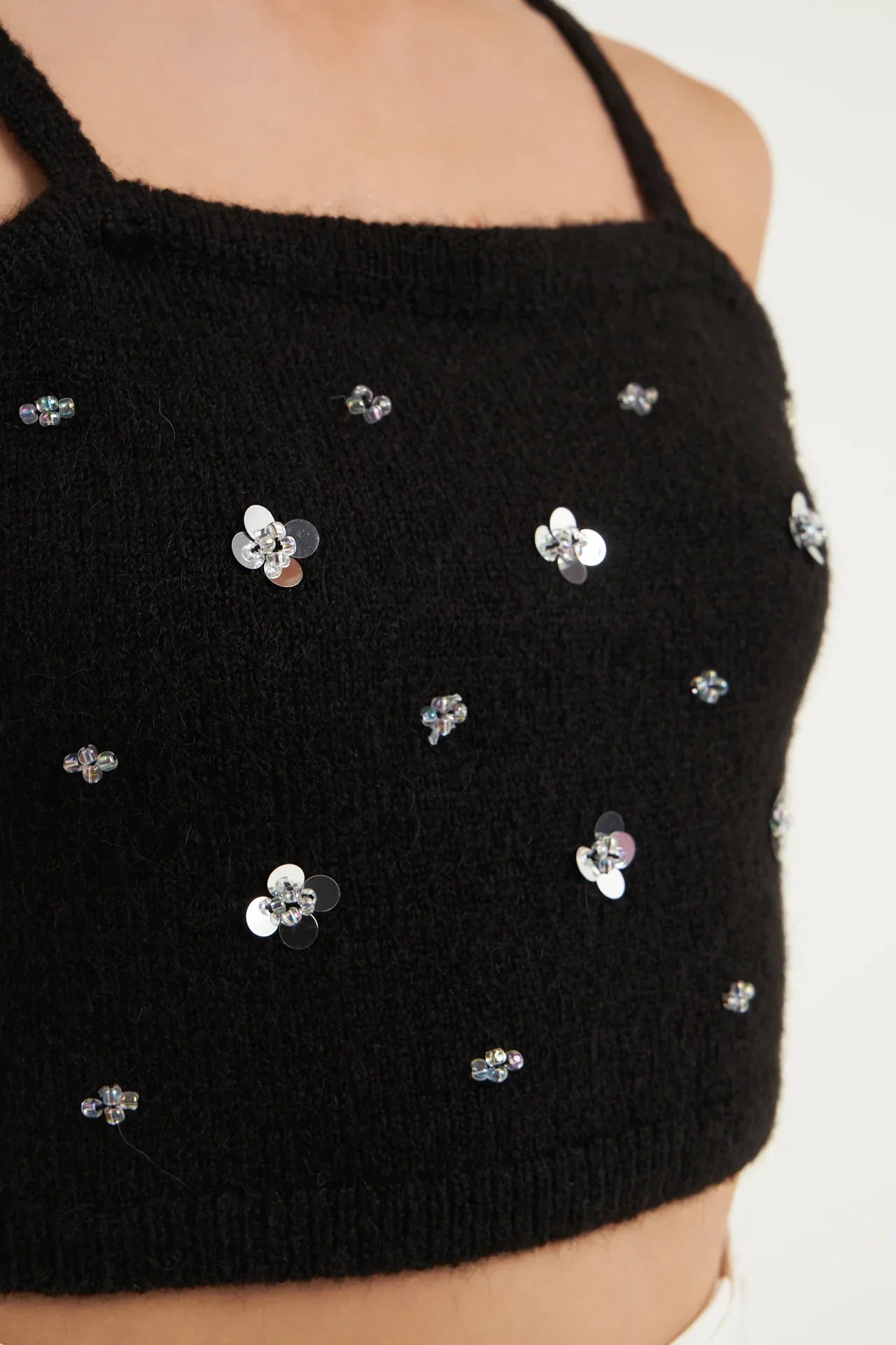 Sequin Embellished Knit Crop Top
