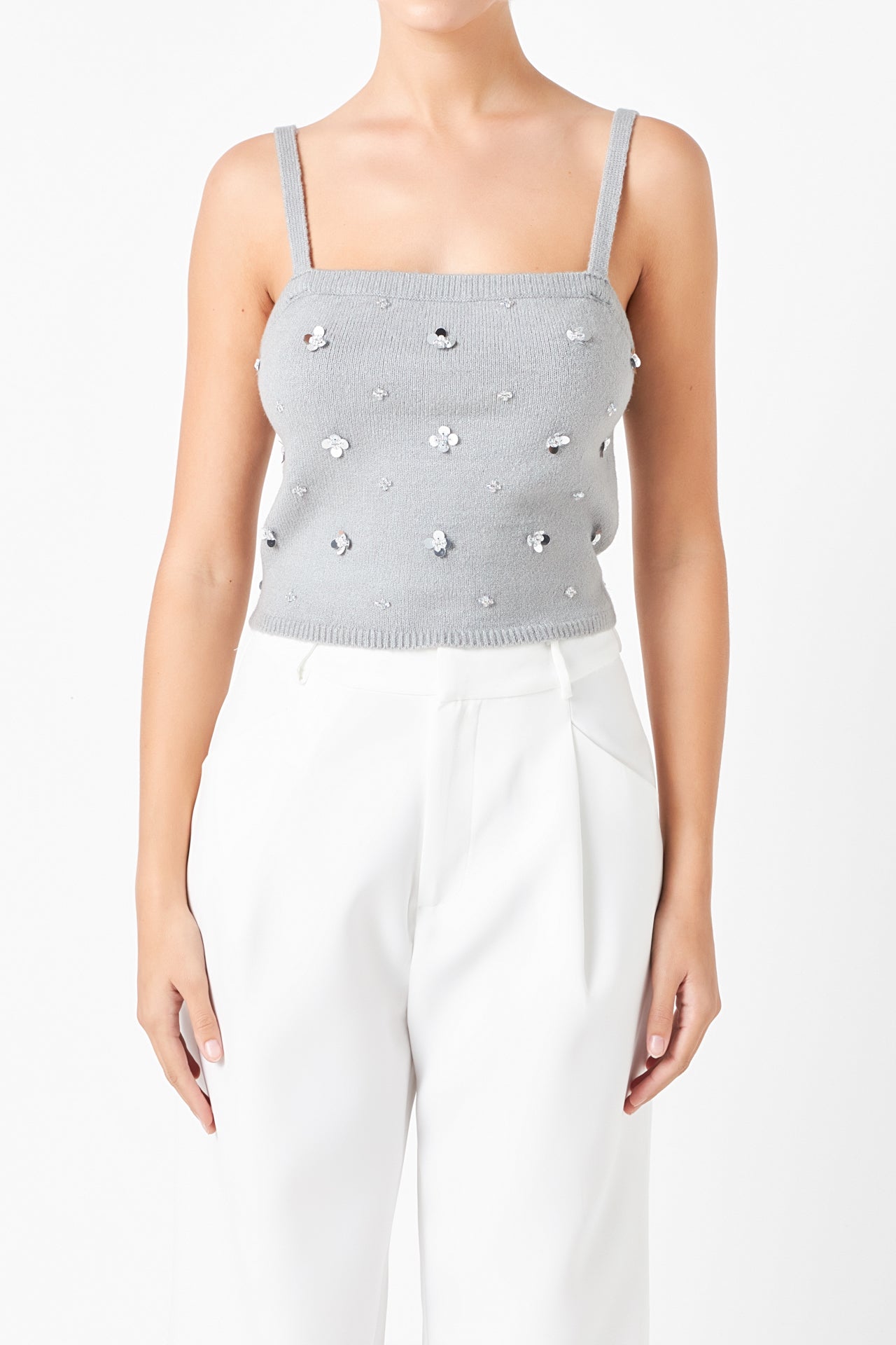 Sequin Embellished Knit Crop Top