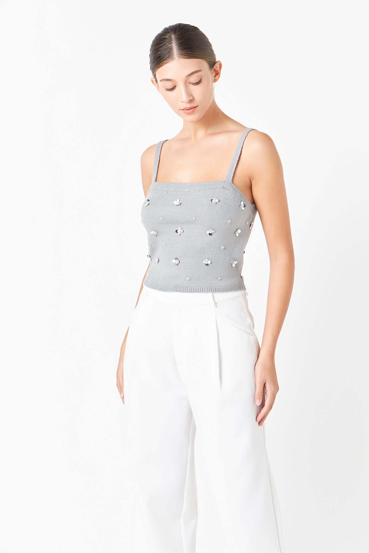 Sequin Embellished Knit Crop Top