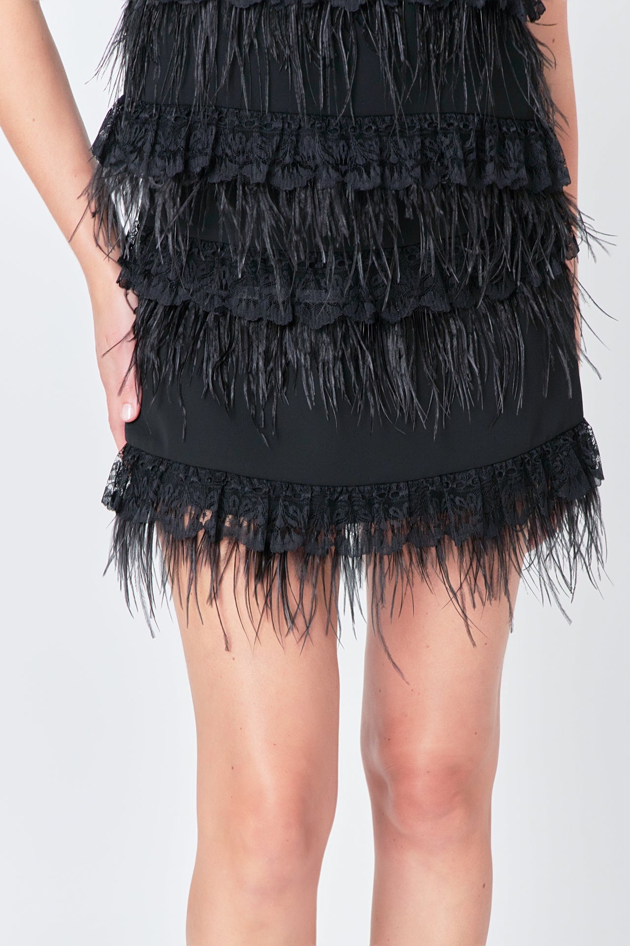 Lace & Feather Trim Mini Skirt