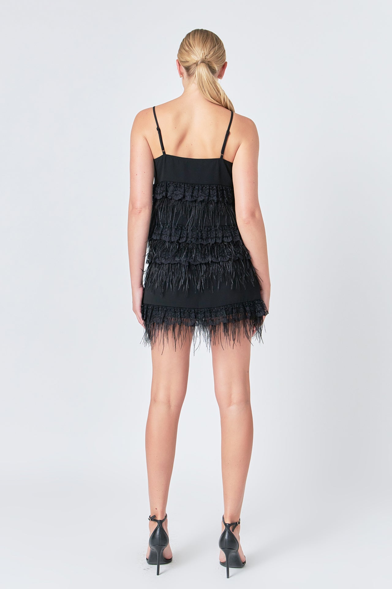 Lace & Feather Trim Mini Skirt