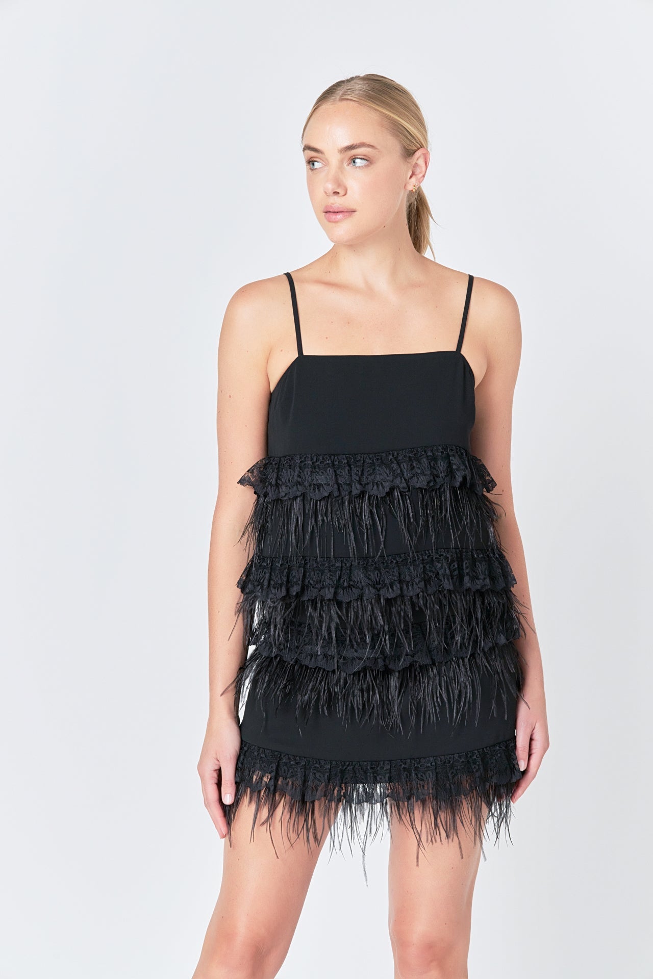 Lace & Feather Trim Mini Skirt