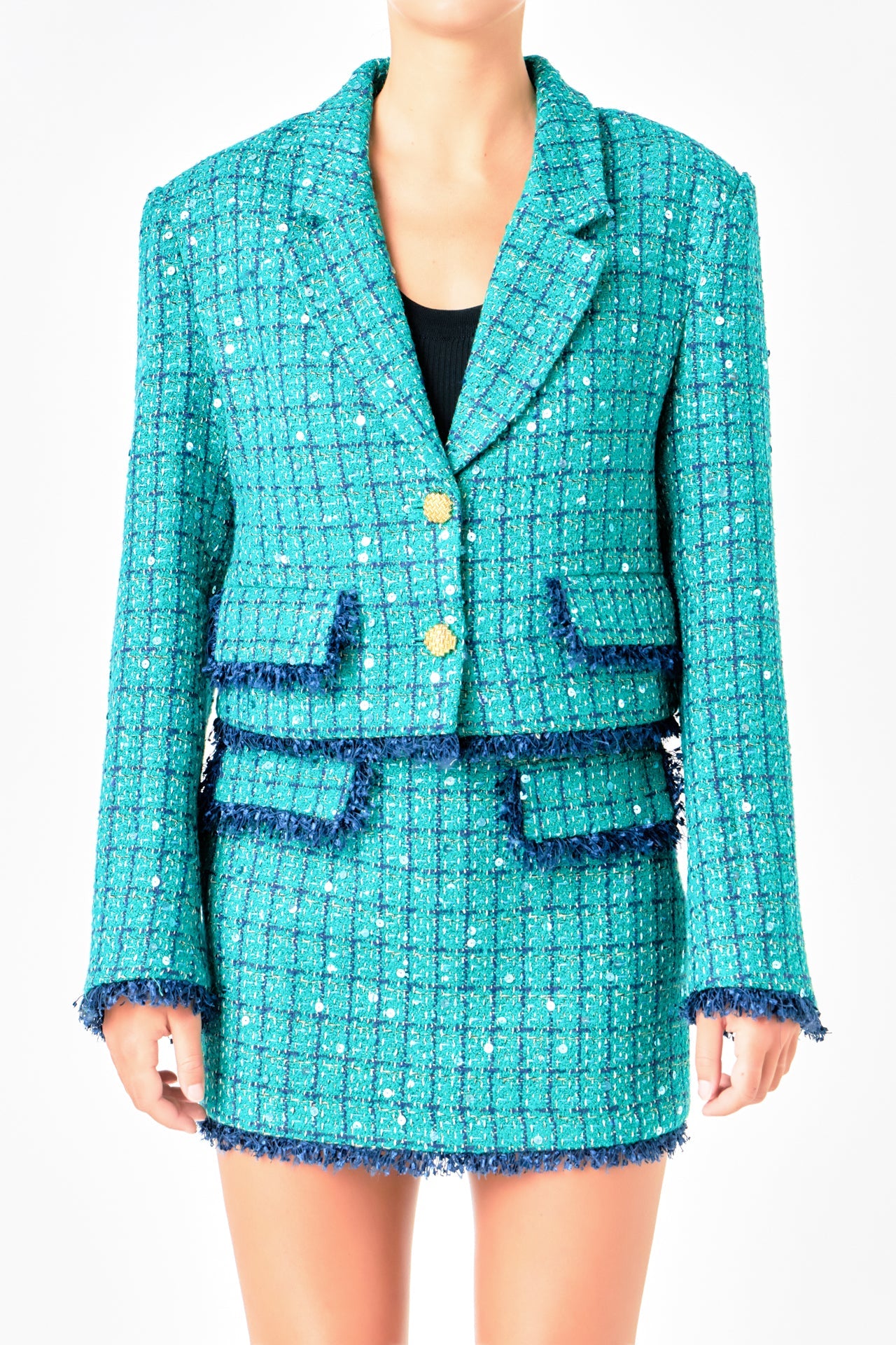 Premium Cropped Sequin Tweed Jacket