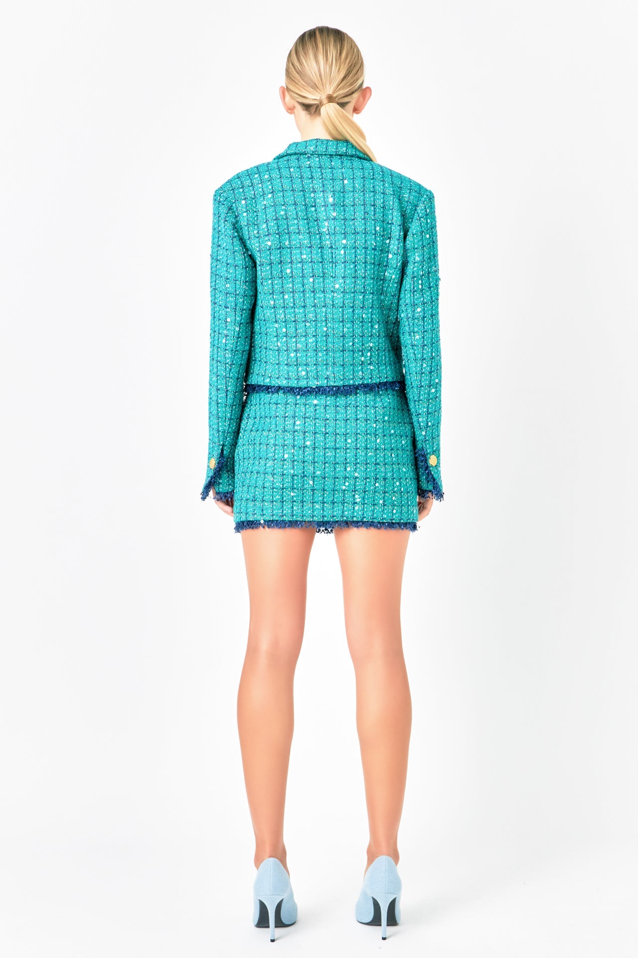 Premium Cropped Sequin Tweed Jacket