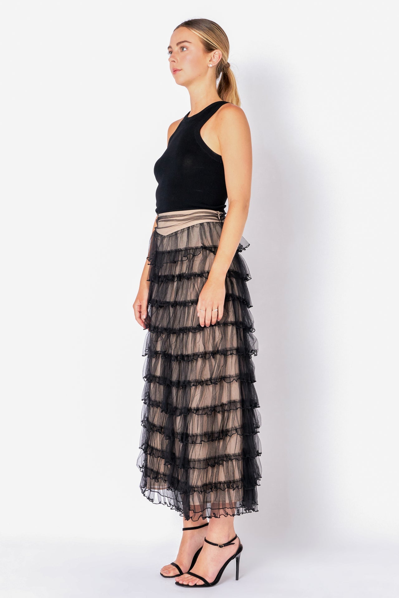 Layered Tulle Midi Skirt