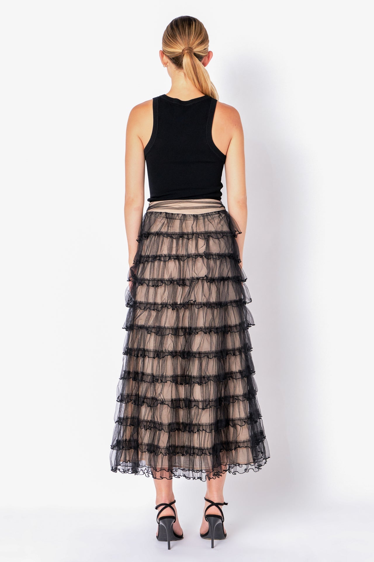 Layered Tulle Midi Skirt