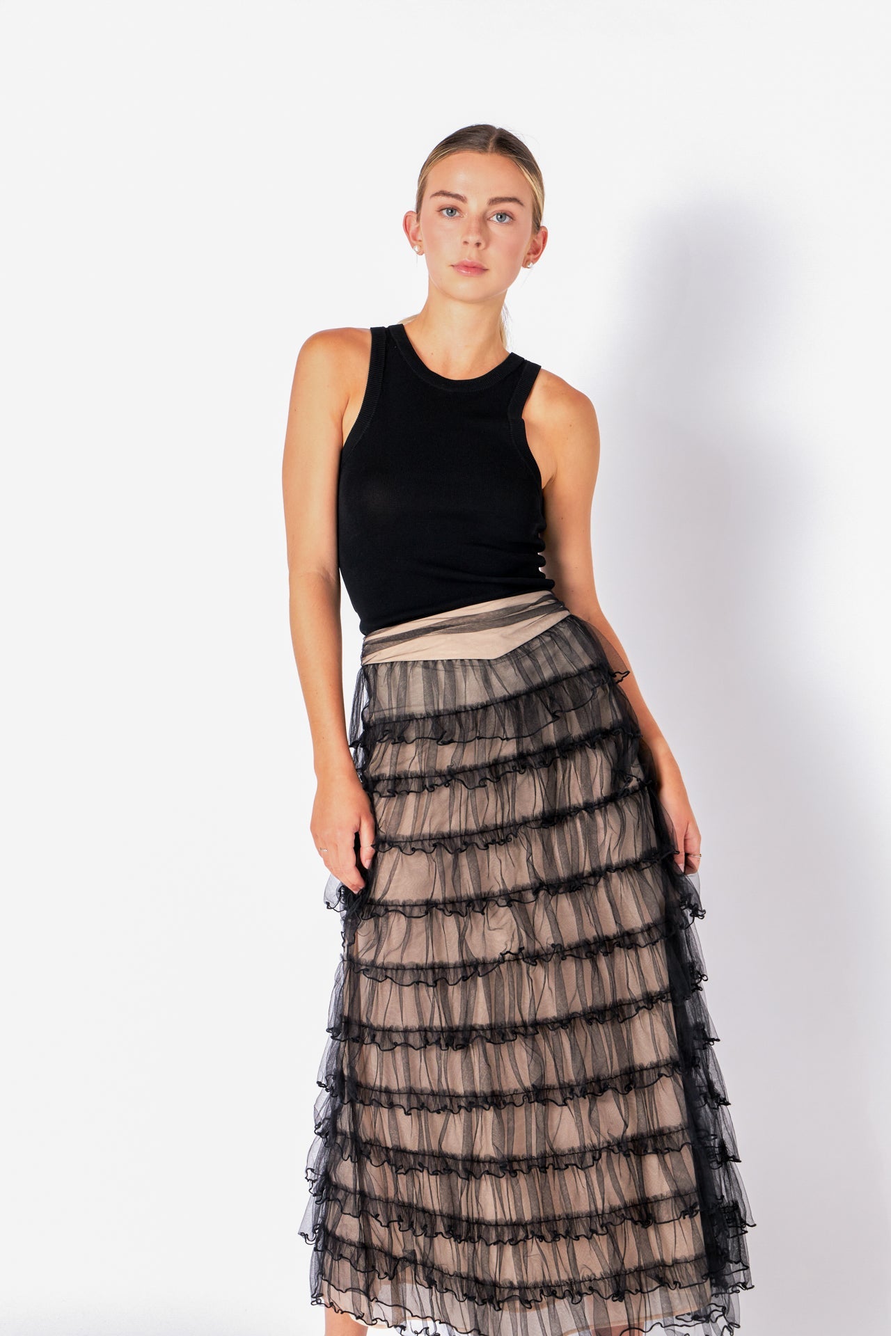 Layered Tulle Midi Skirt