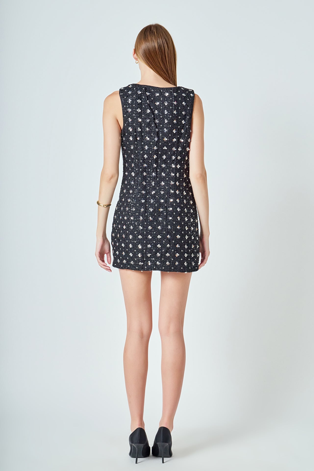 Premium Floral Embellishment Tweed Mini Dress